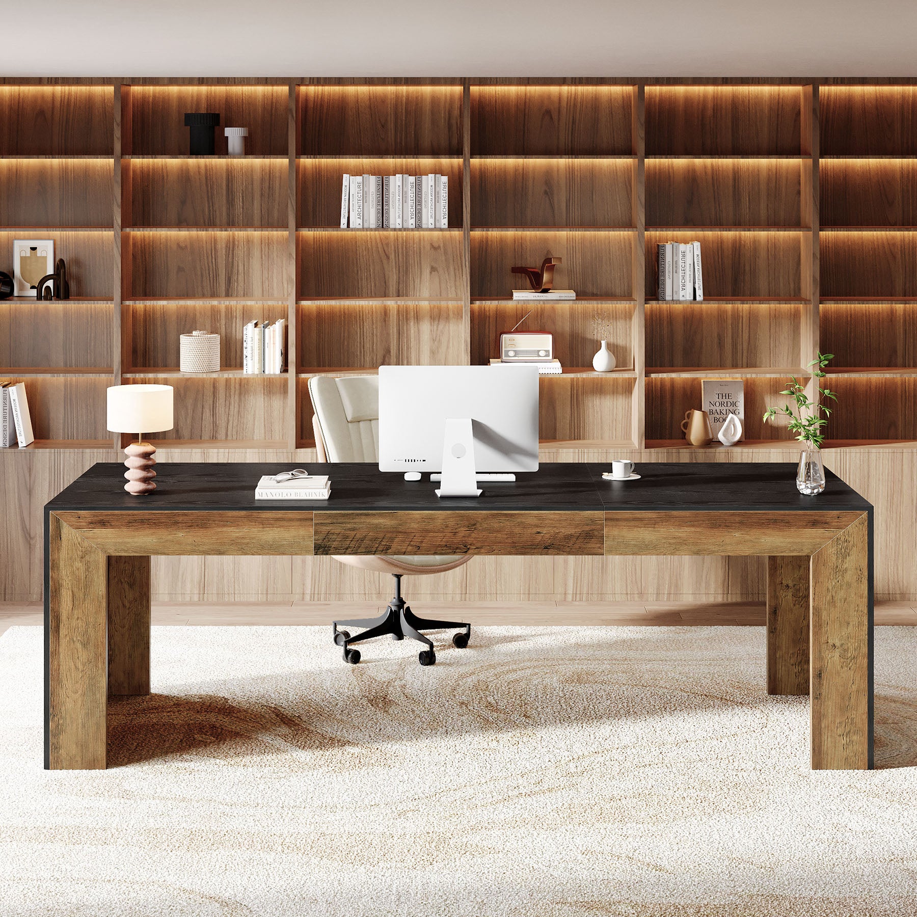78.7-Inch Two-Person Computer Desk with Reinforced Double-Rectangle Legs, Farmhouse Executive Desk for Home Office