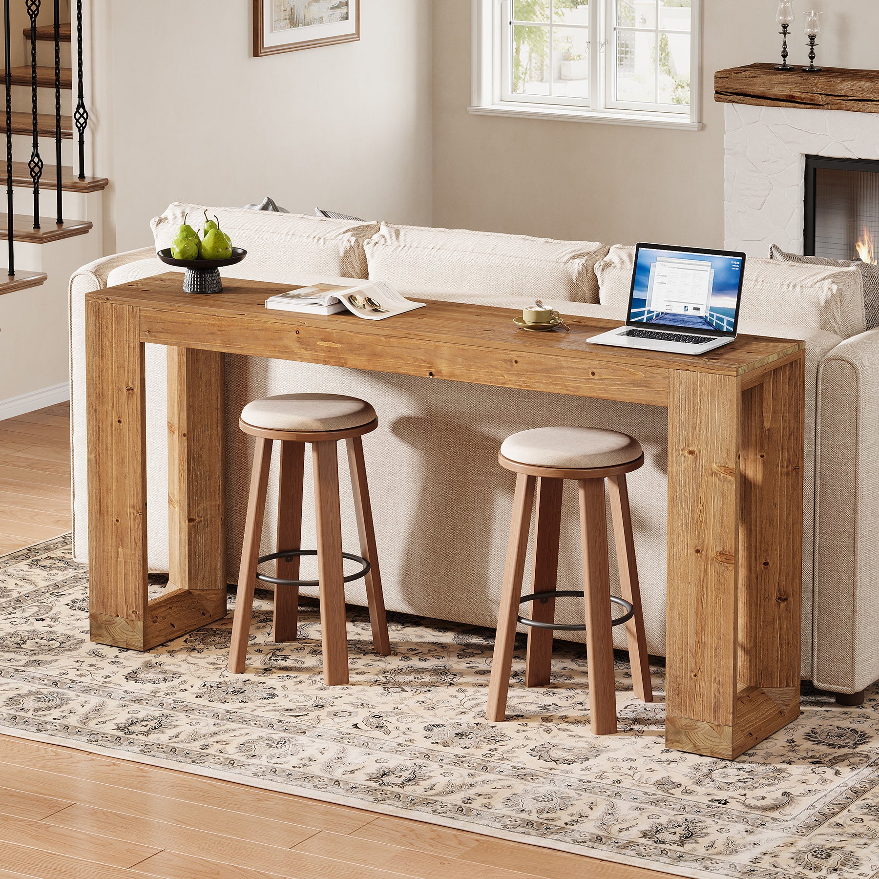 Tribesigns 63-Inch Farmhouse Console Table with Reinforced Base, Solid Wood Sofa Table for Entryway Study and Living Room