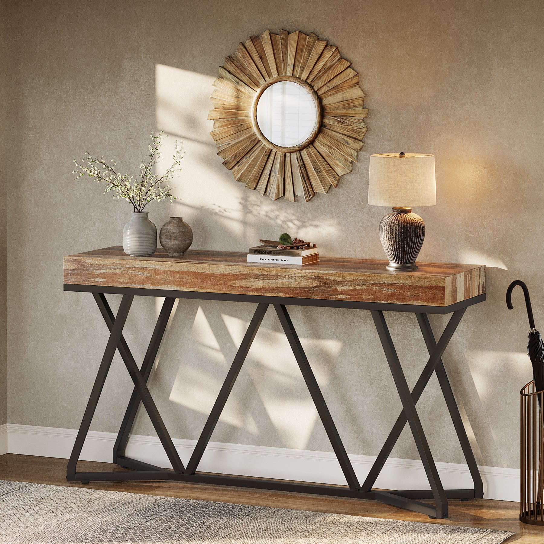 Farmhouse Console Table, 55" Sofa Table Wood Entryway Table