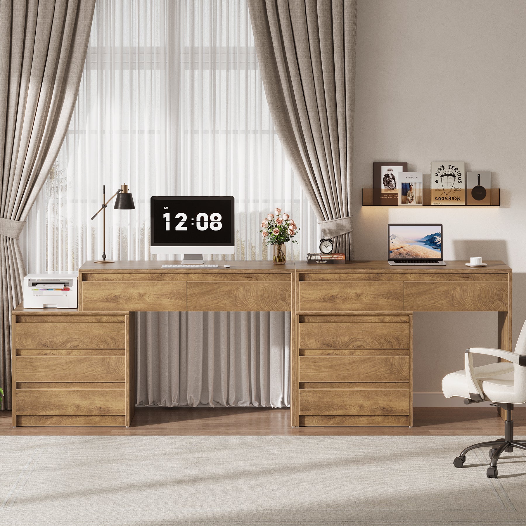 62.99-Inch Computer Desk with 5 Drawers, Industrial Home Office Desk with File Cabinet for Small Spaces