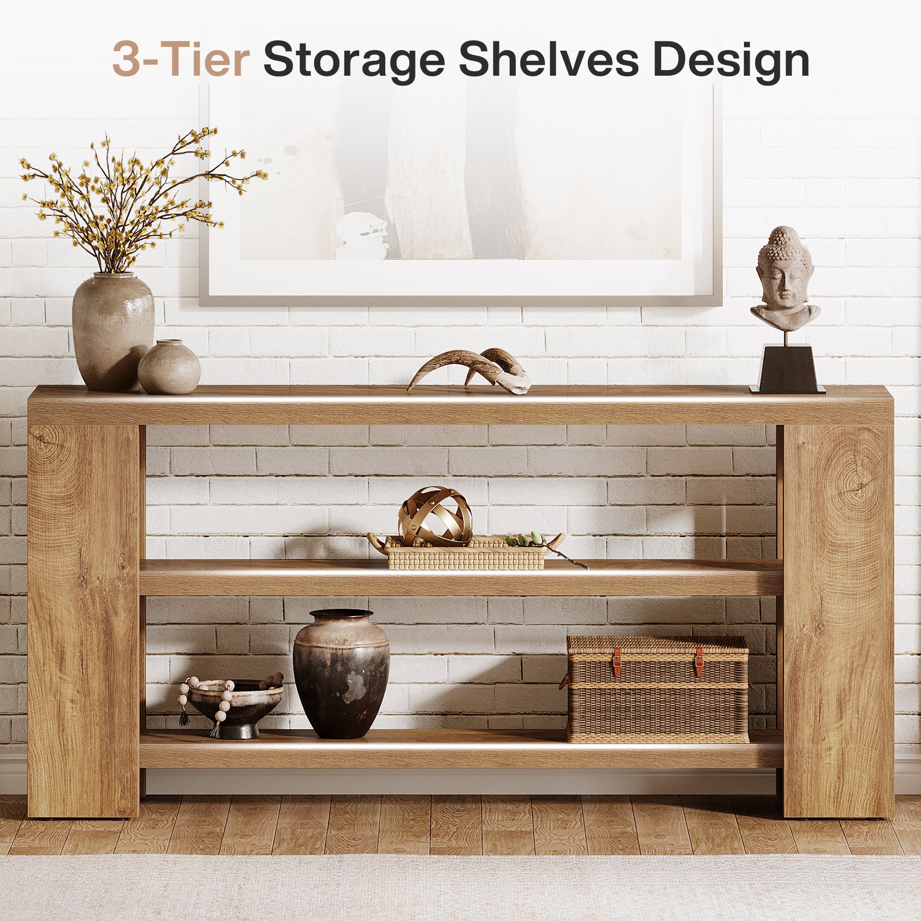 63-Inch Industrial Console Table, Narrow Wooden Sofa Table with Metal Frame