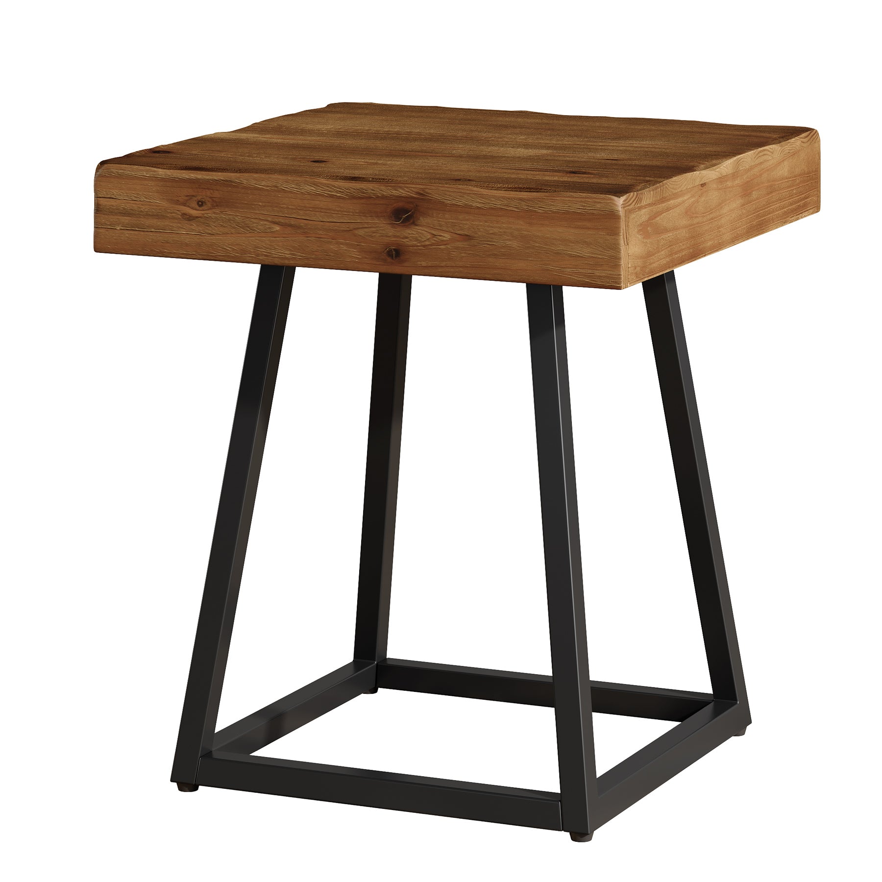 19.7 Inch Solid Wood Nightstand with Metal Frame, Industrial Square Bedside Table