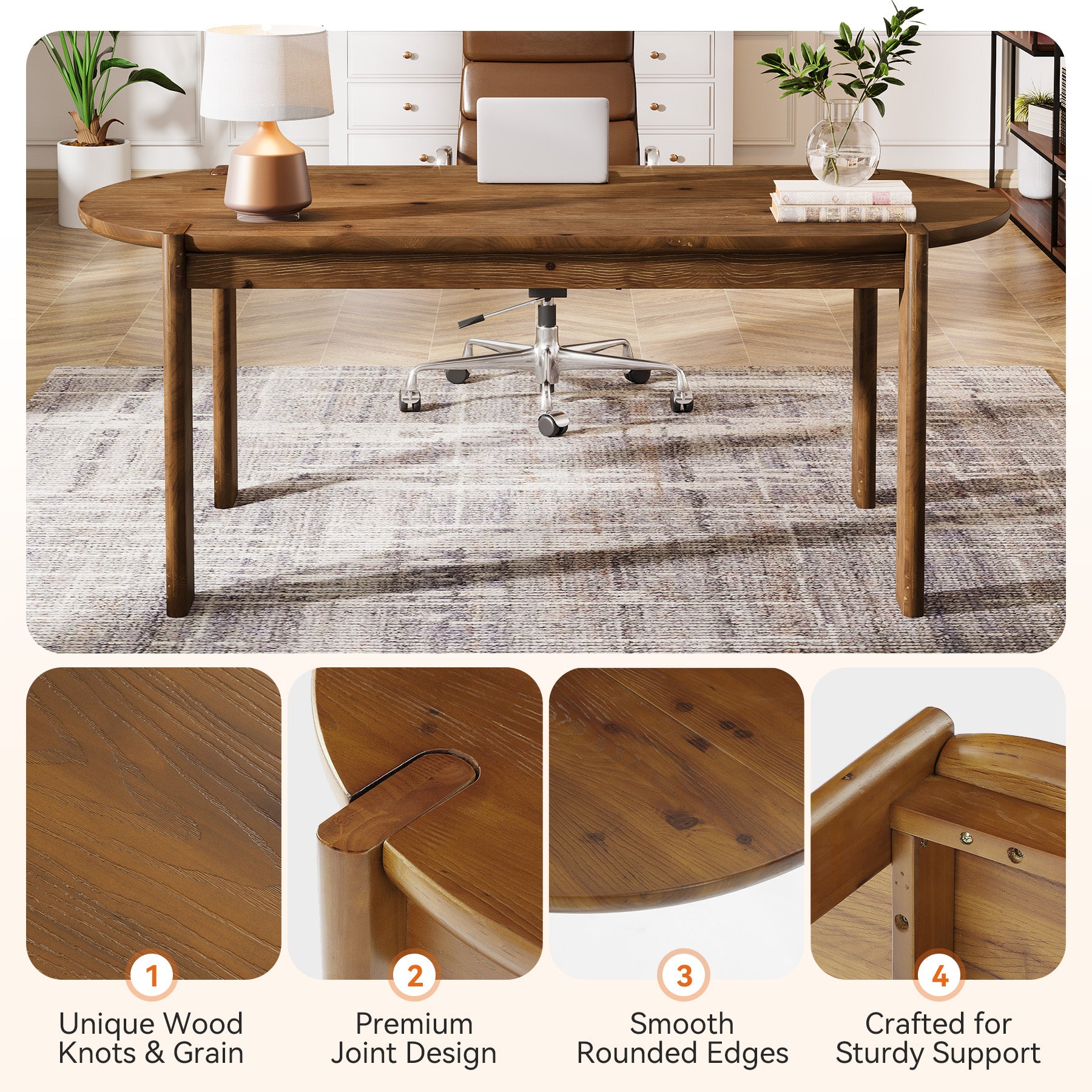 Tribesigns 63 Inch Solid Wood Conference Table with Rounded Edges