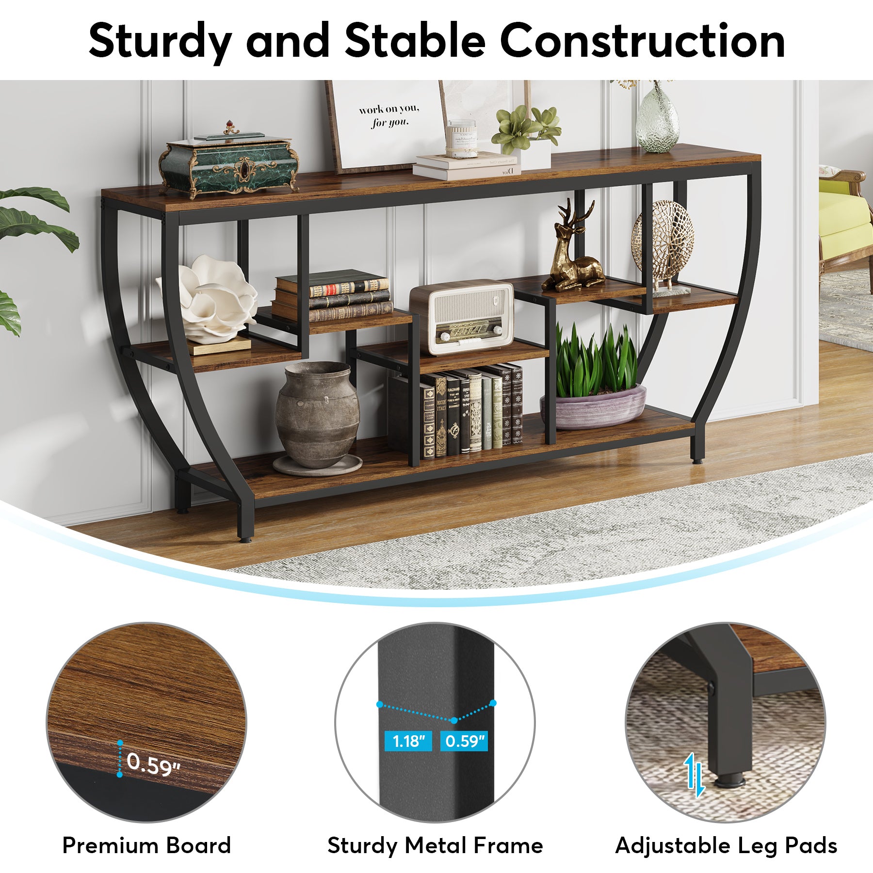 Tribesigns 70.9" Sofa Table with Shelves, Console Table for Living Room