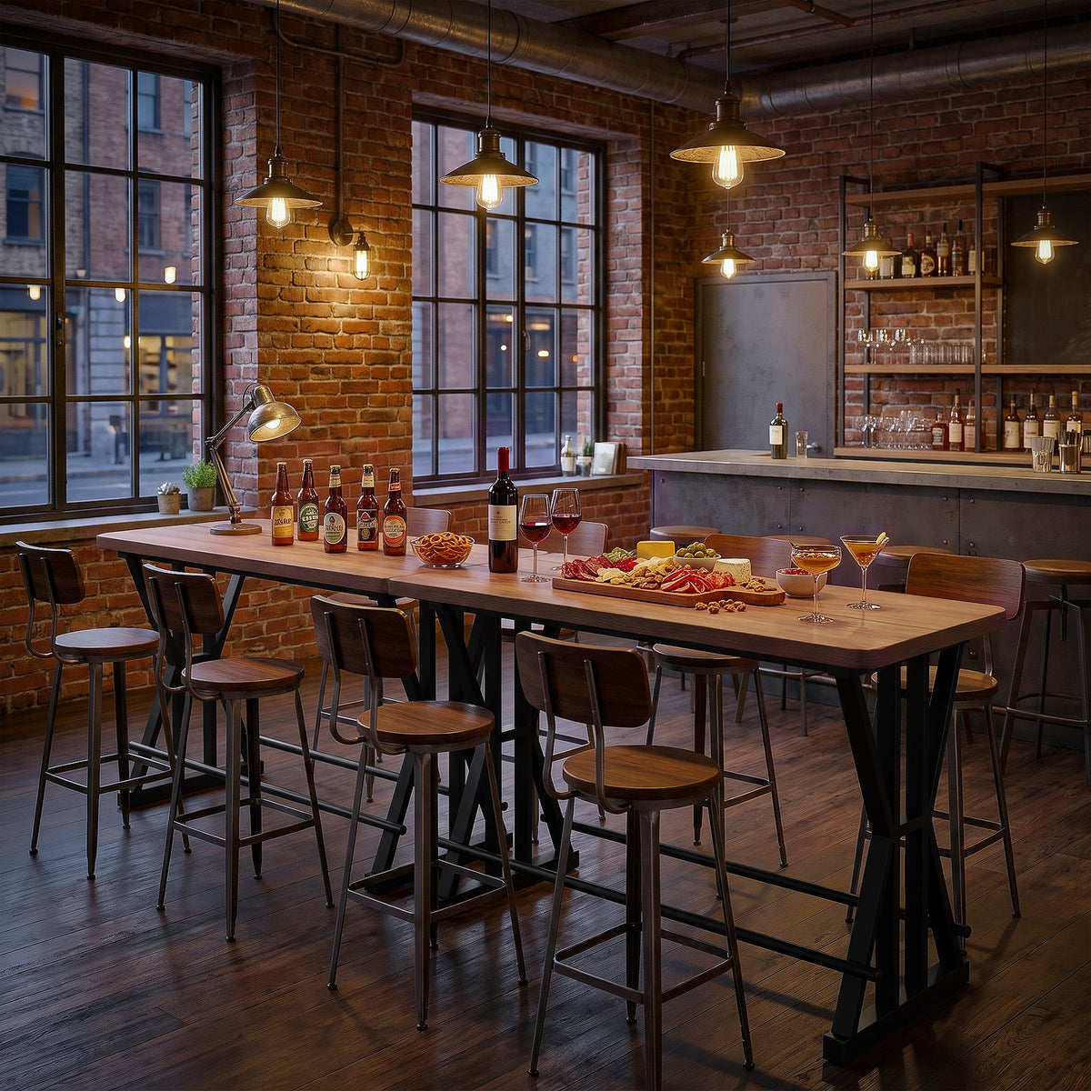 Tribesigns 63-Inch Industrial Bar Table with X-Frame Legs, Long Pub Table with Dual Footrests