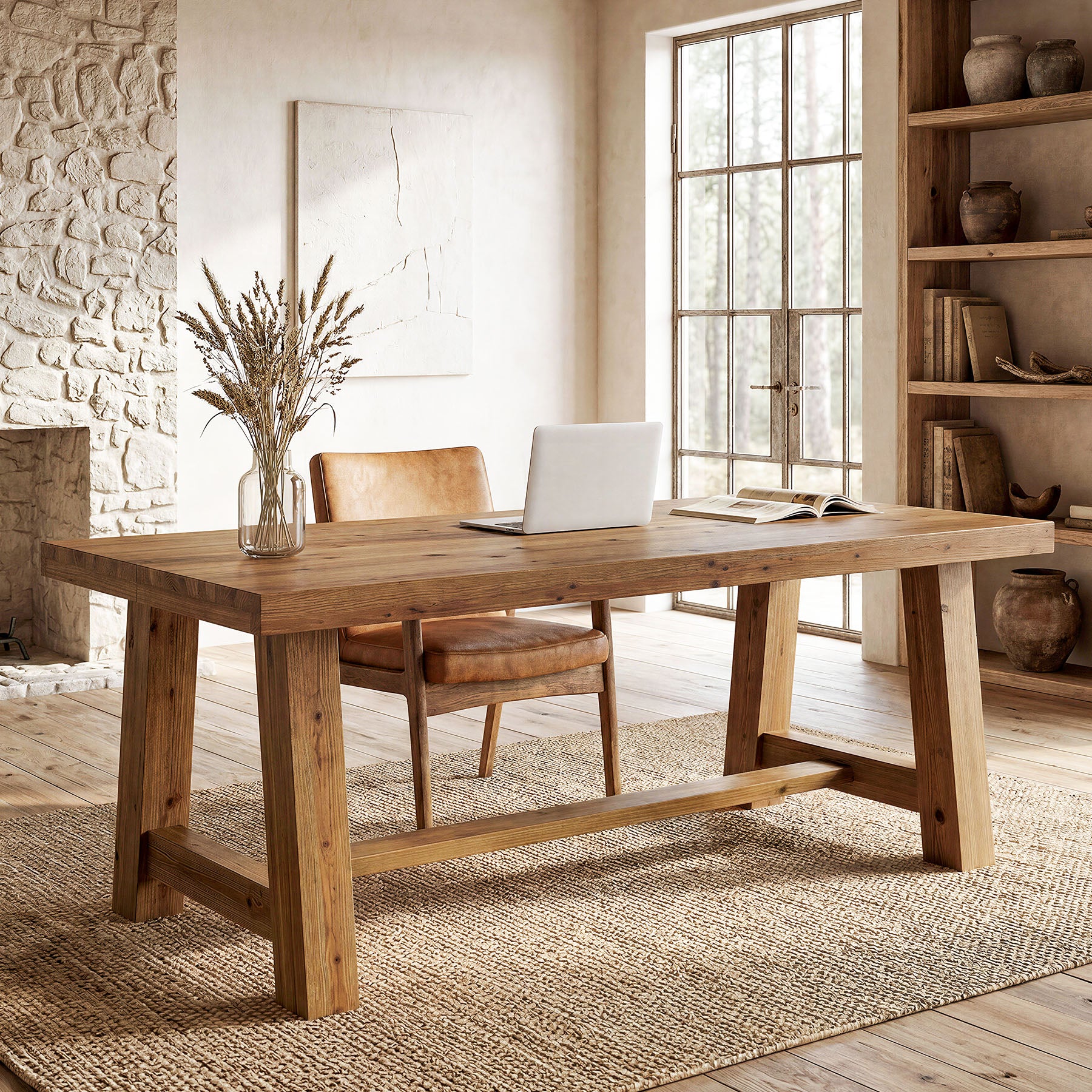 Tribesigns 63-Inch Solid Wood Computer Desk, Thick Top Wooden Workstation for Home Office