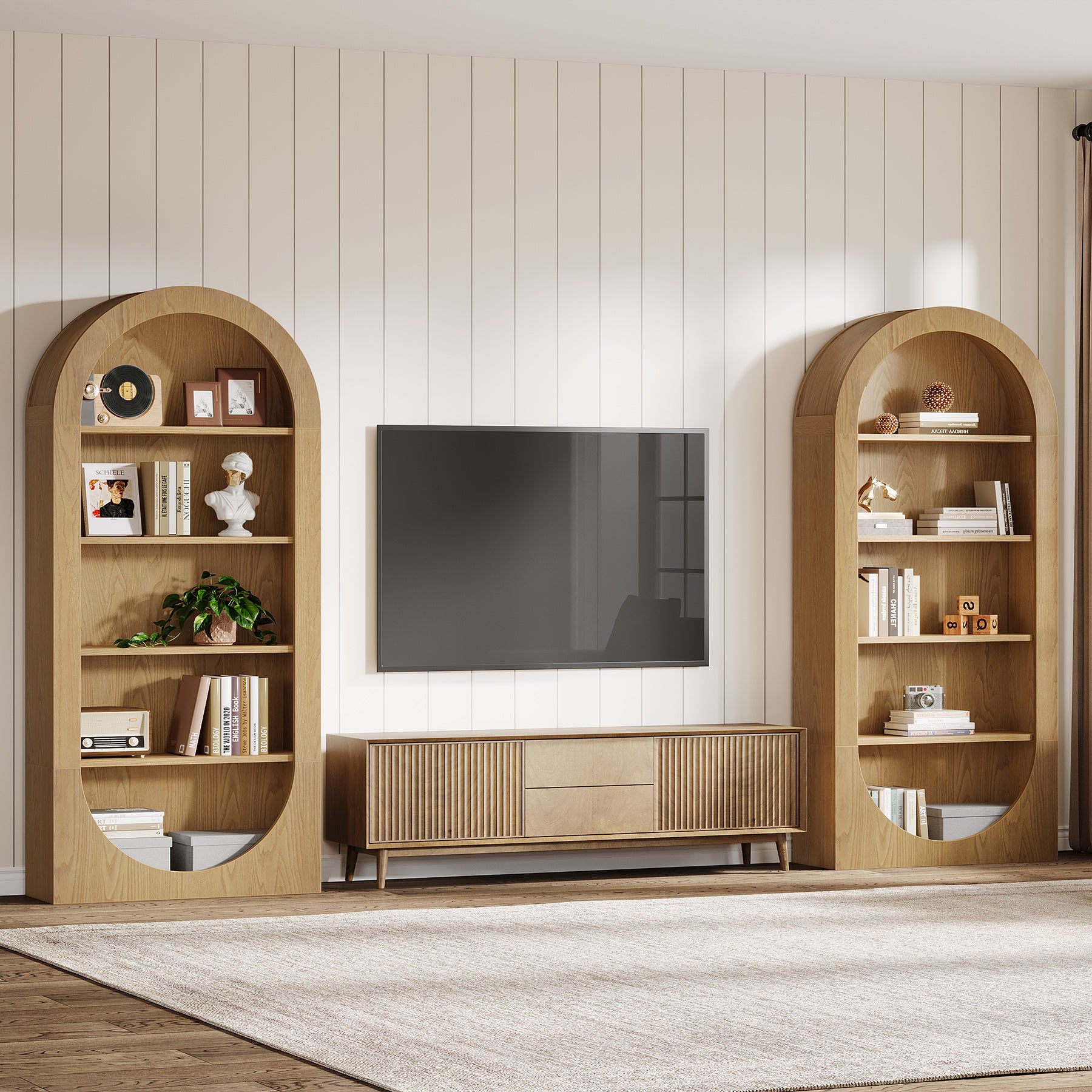 71 Inch Tall Bookshelf with 5 Tier Shelves, Arched Bookcase for Living Room Home Office
