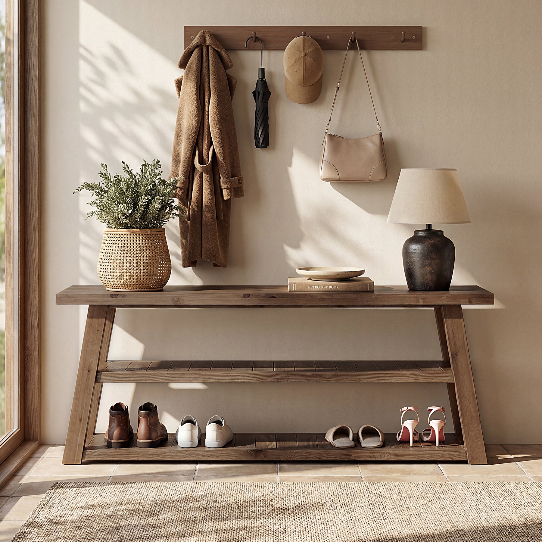 Tribesigns 62.99 Inch Solid Wood Console Table with 3-Tier Shelves, Farmhouse Hallway Table