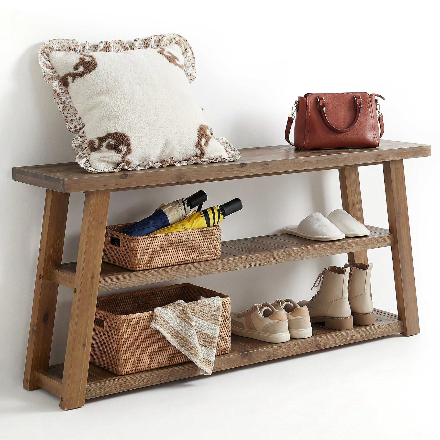Tribesigns 62.99 Inch Solid Wood Console Table with 3-Tier Shelves, Farmhouse Hallway Table