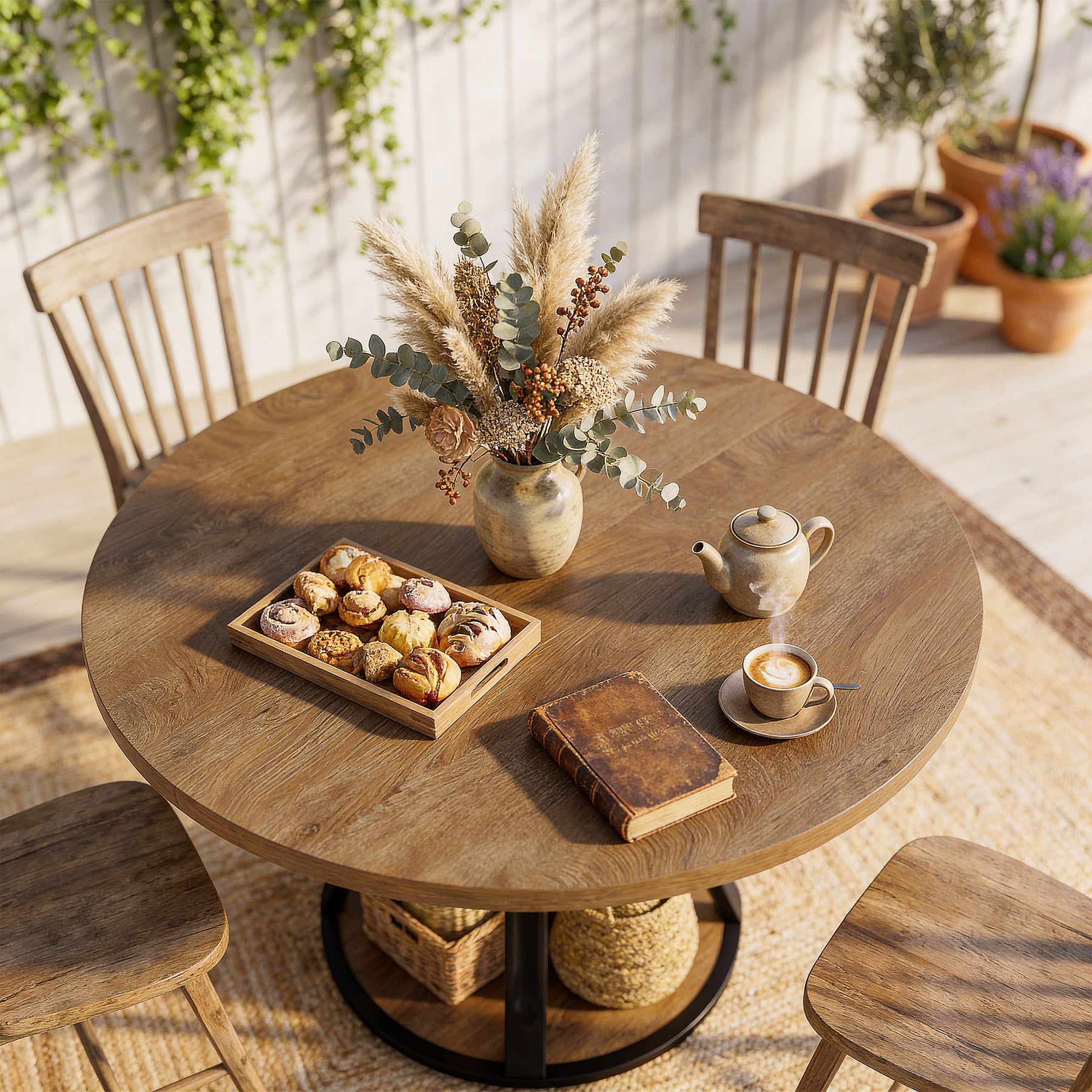 Tribesigns 39-Inch Round Dining Table for 2-4, 2-Tier Pedestal Table with Storage