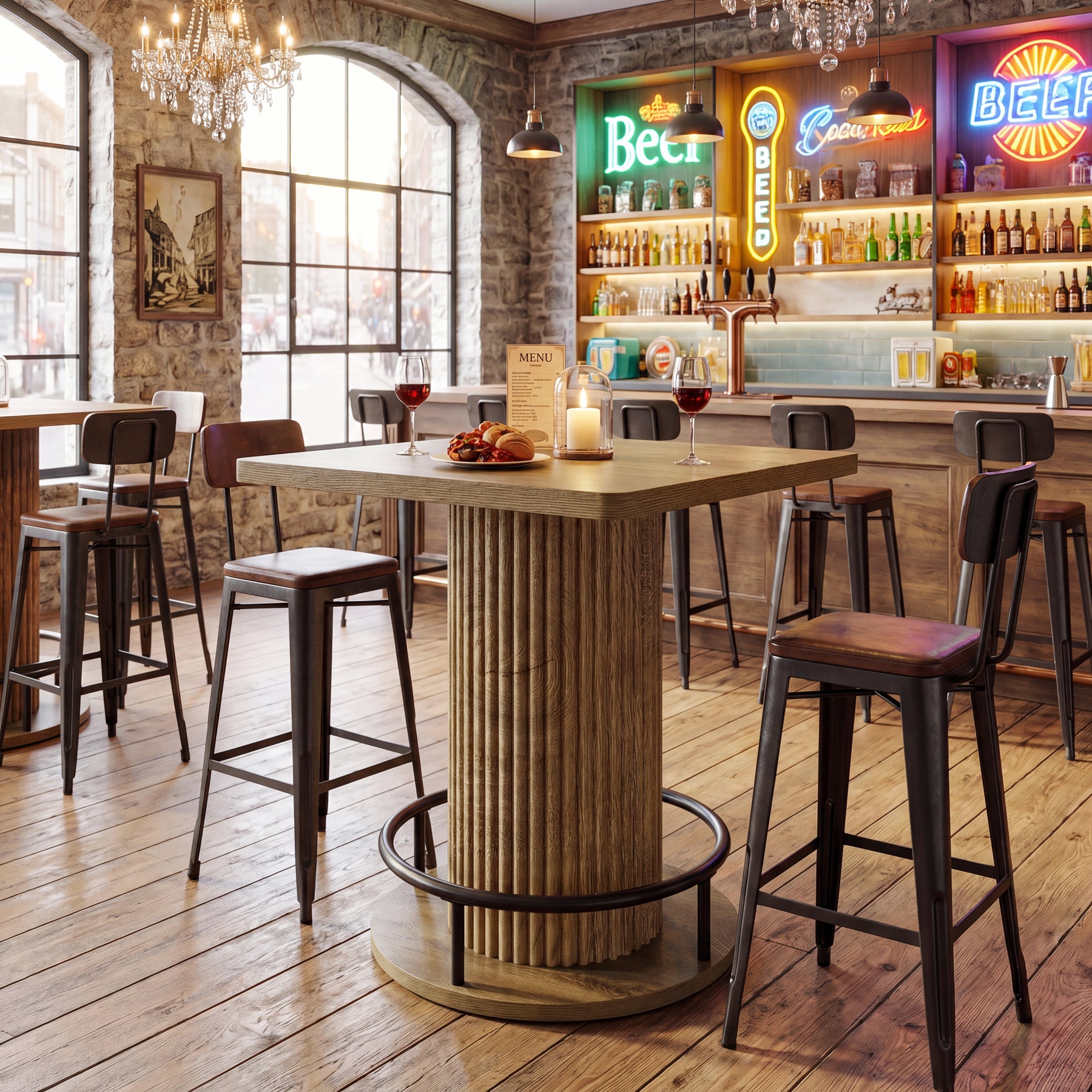 Tribesigns 39-Inch Square Bar Table, Wooden Bistro Table with Footrest for Kitchen and Cafe
