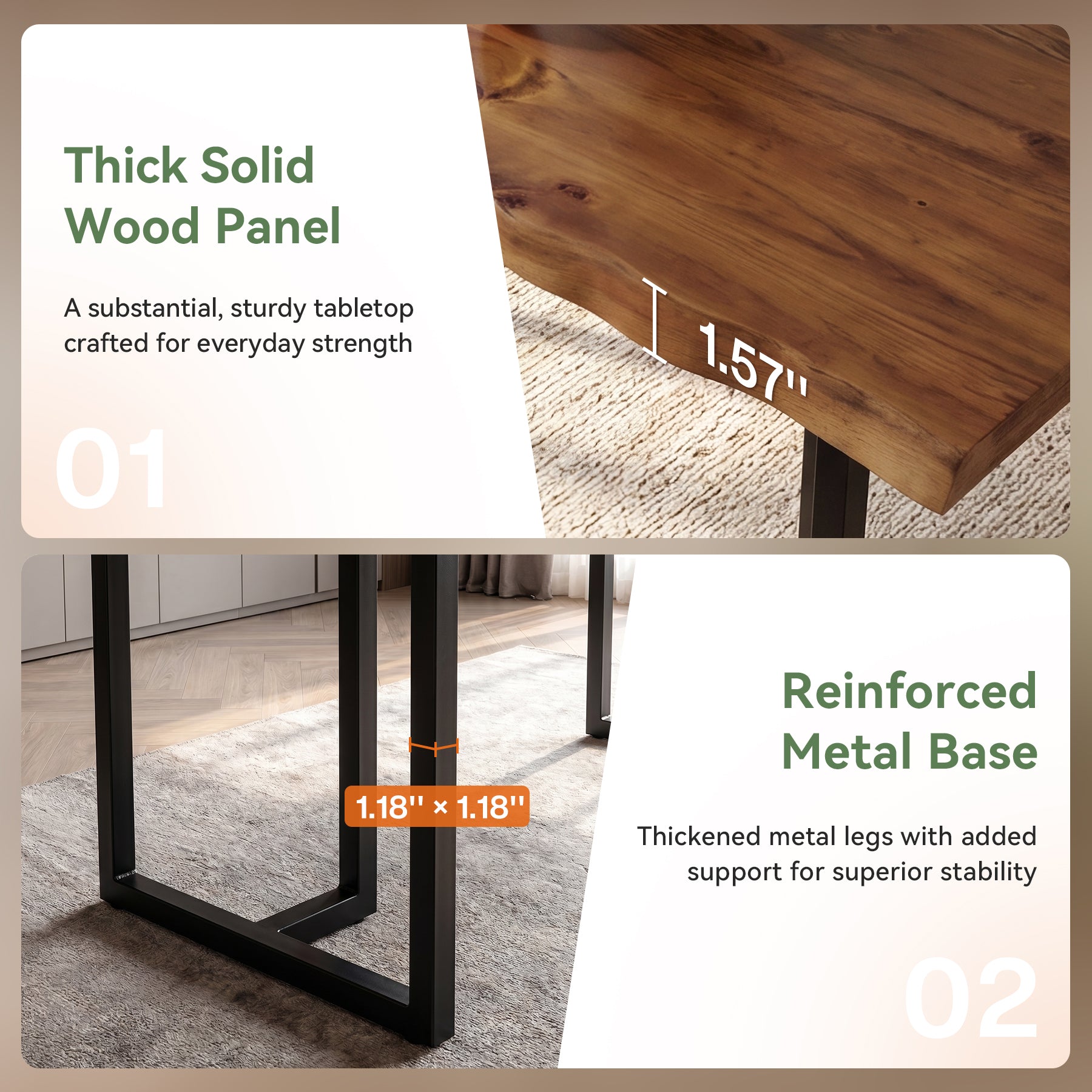 Tribesigns 63-Inch Solid Wood Home Office Desk with Live-Edge Inspired Top, Industrial Writing Desk with Metal Frame for Study and Work