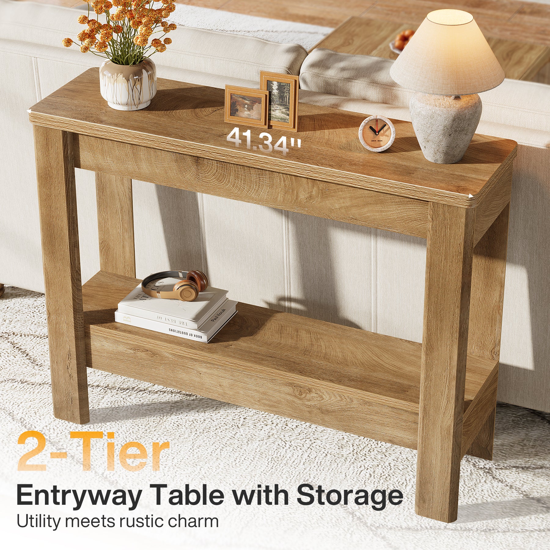 41.34-Inch Farmhouse Console Table with Storage Shelf, Narrow Sofa Table for Entryway