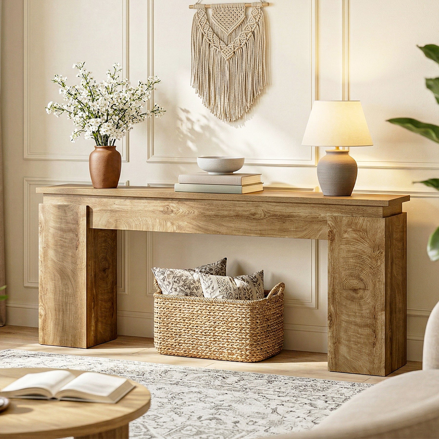 63-Inch Console Table, Farmhouse Sofa Table with Open Storage