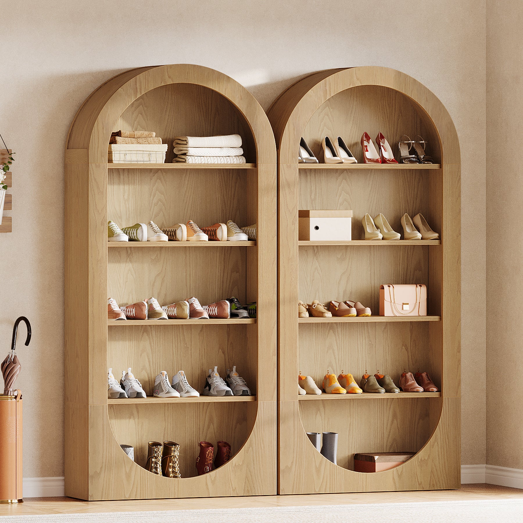 71 Inch Tall Arched Shoe Rack with 5 Tier Storage, Freestanding Shoe Organizer