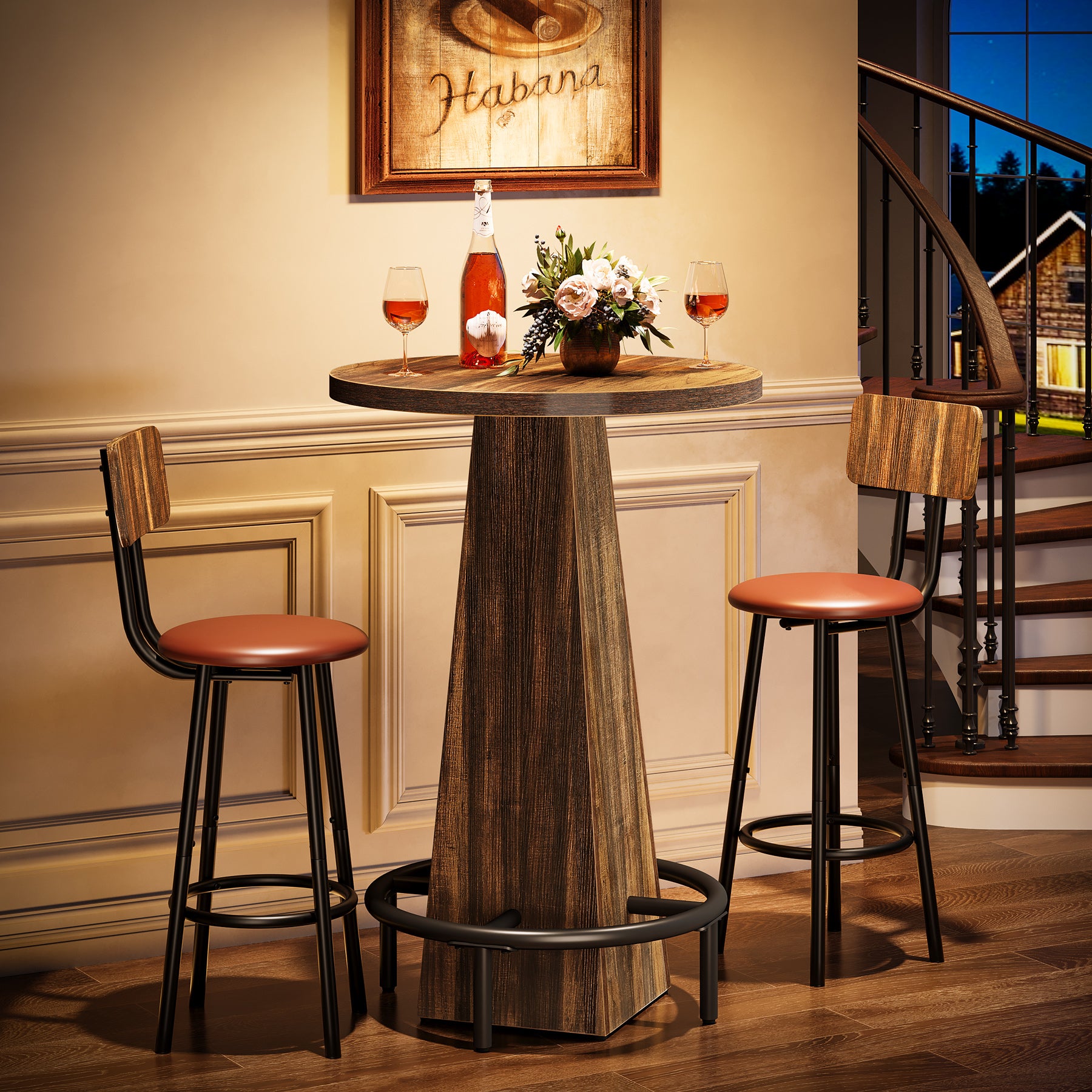 Tribesigns 37.4-Inch High Round Dining Table with Metal Footrest, Counter Height Kitchen Table for Small Dining Spaces
