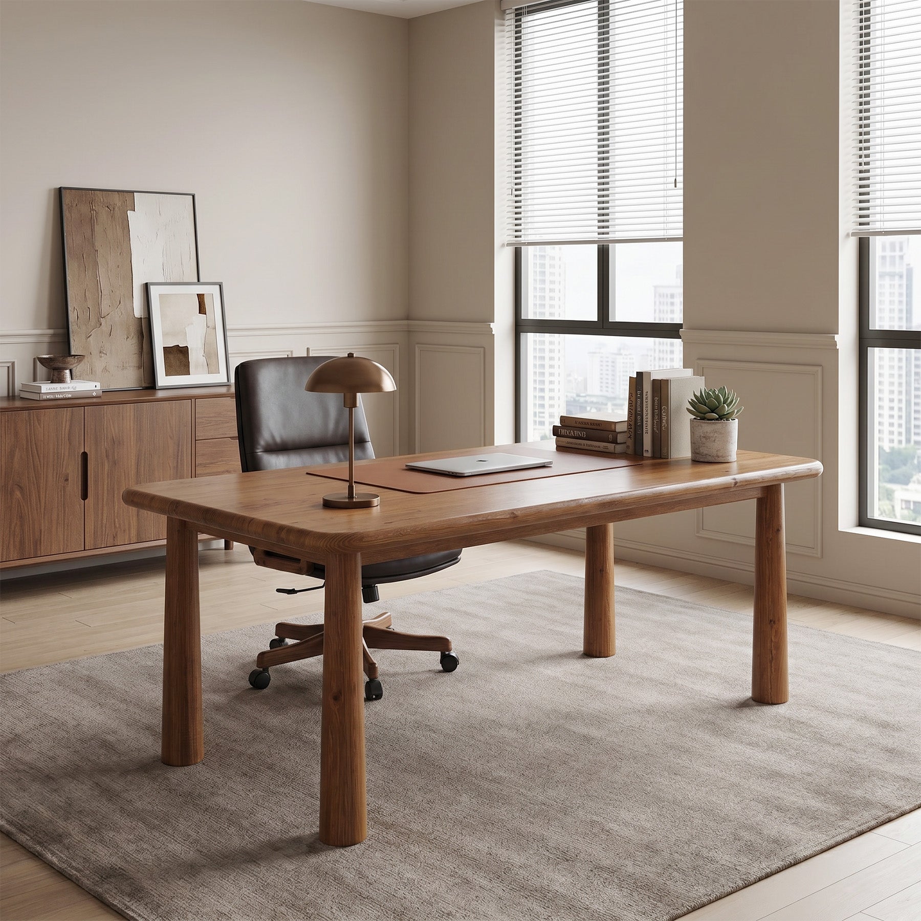 63-Inch Solid Wood Executive Desk with Heavy Duty Legs, Large Office Computer Desk for Home Office