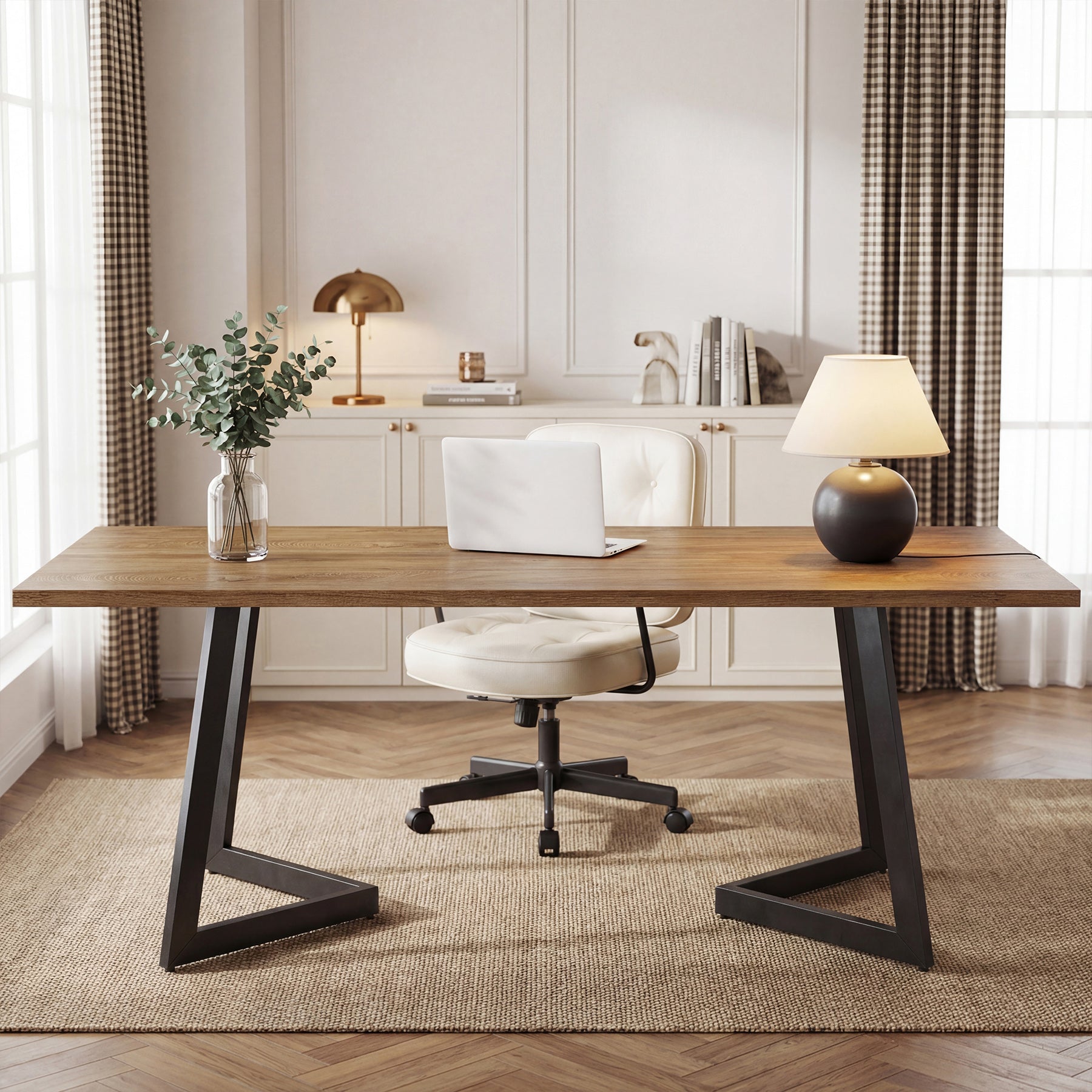 Tribesigns 62.2-Inch Industrial Executive Desk with V-Shaped Metal Legs, Large Computer Writing Desk for Home Office and Study Room