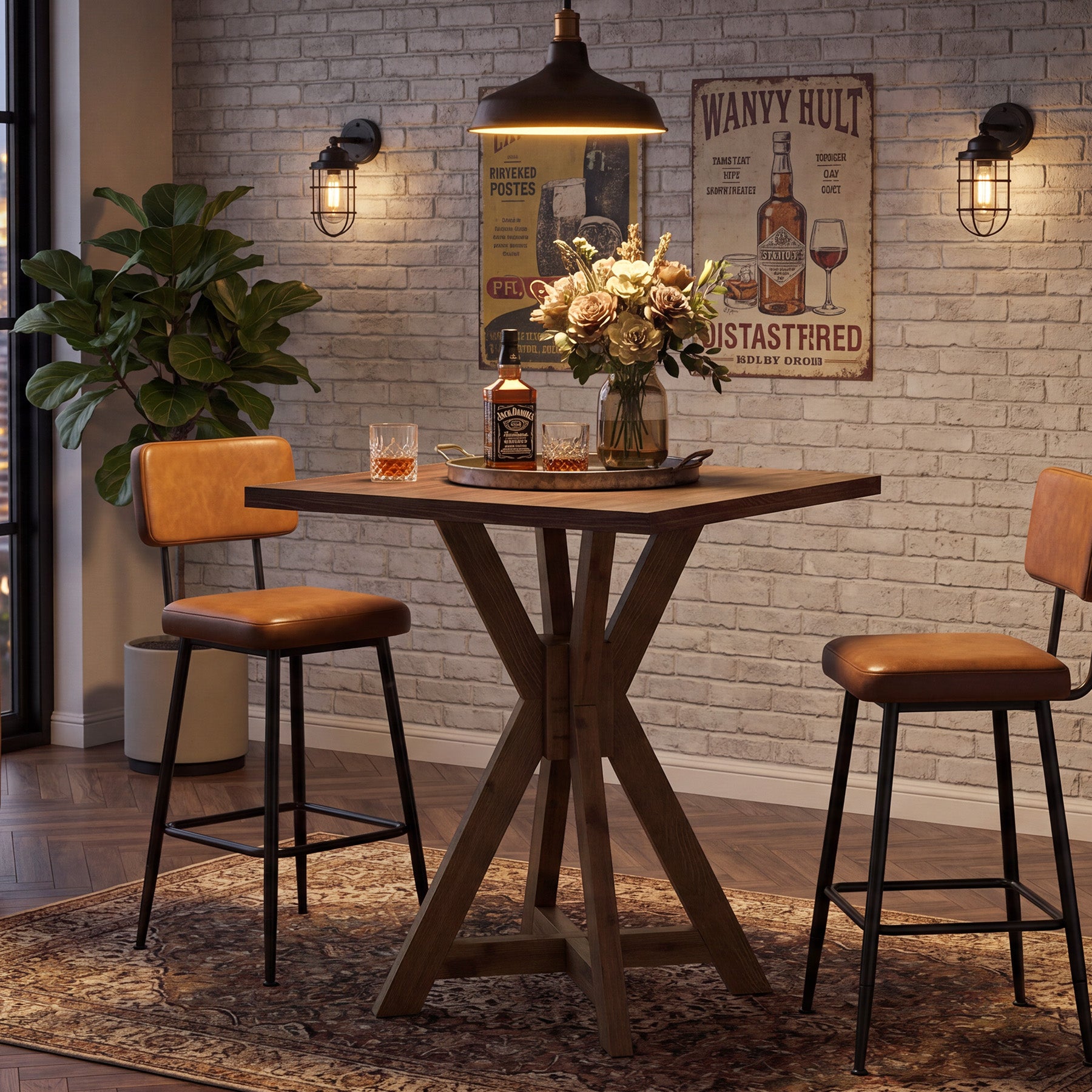Tribesigns 31.5-Inch Solid Wood Bar Table with X-Frame, Counter Height Pub Table for Kitchen