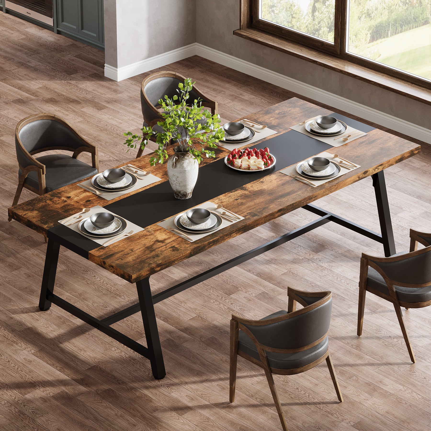 70.9-Inch Dining Table for 6-8 with Thick Top, Industrial Kitchen Table with Metal Frame