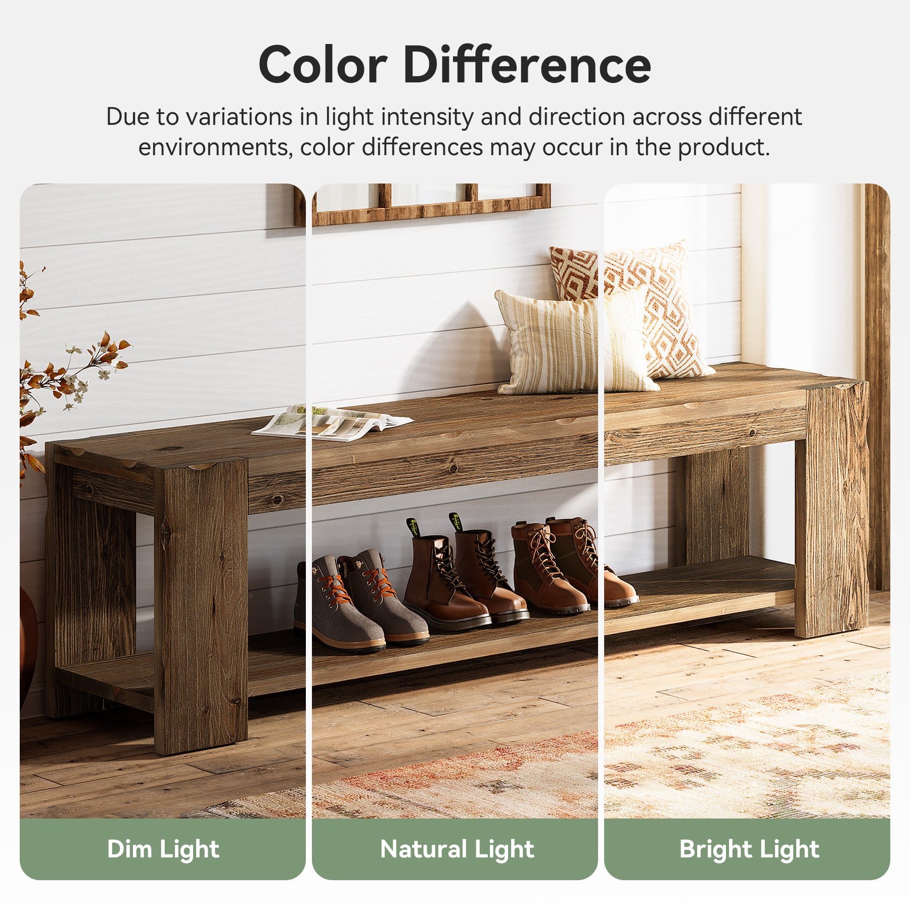 Tribesigns 55.12 Inch Solid Wood Entryway Bench with Storage Shelf, Rustic Shoe Bench for Hallway