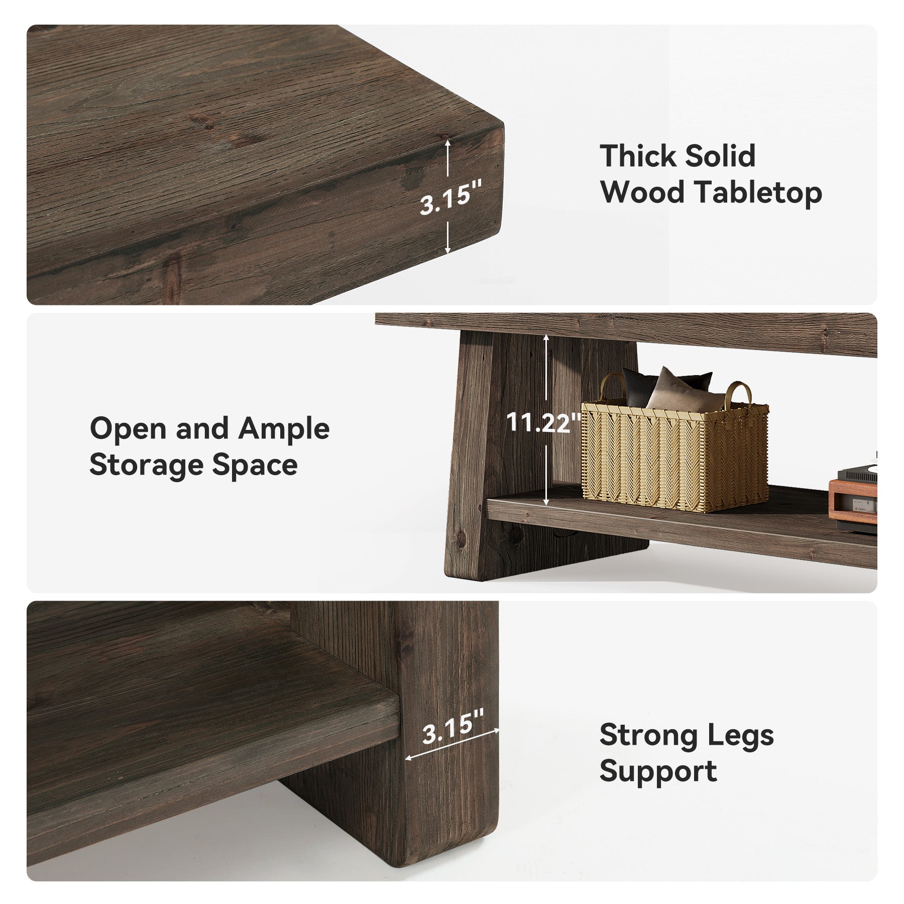 Tribesigns 63-Inch Solid Wood Farmhouse Bench with 2-Tier Open Shoe Storage