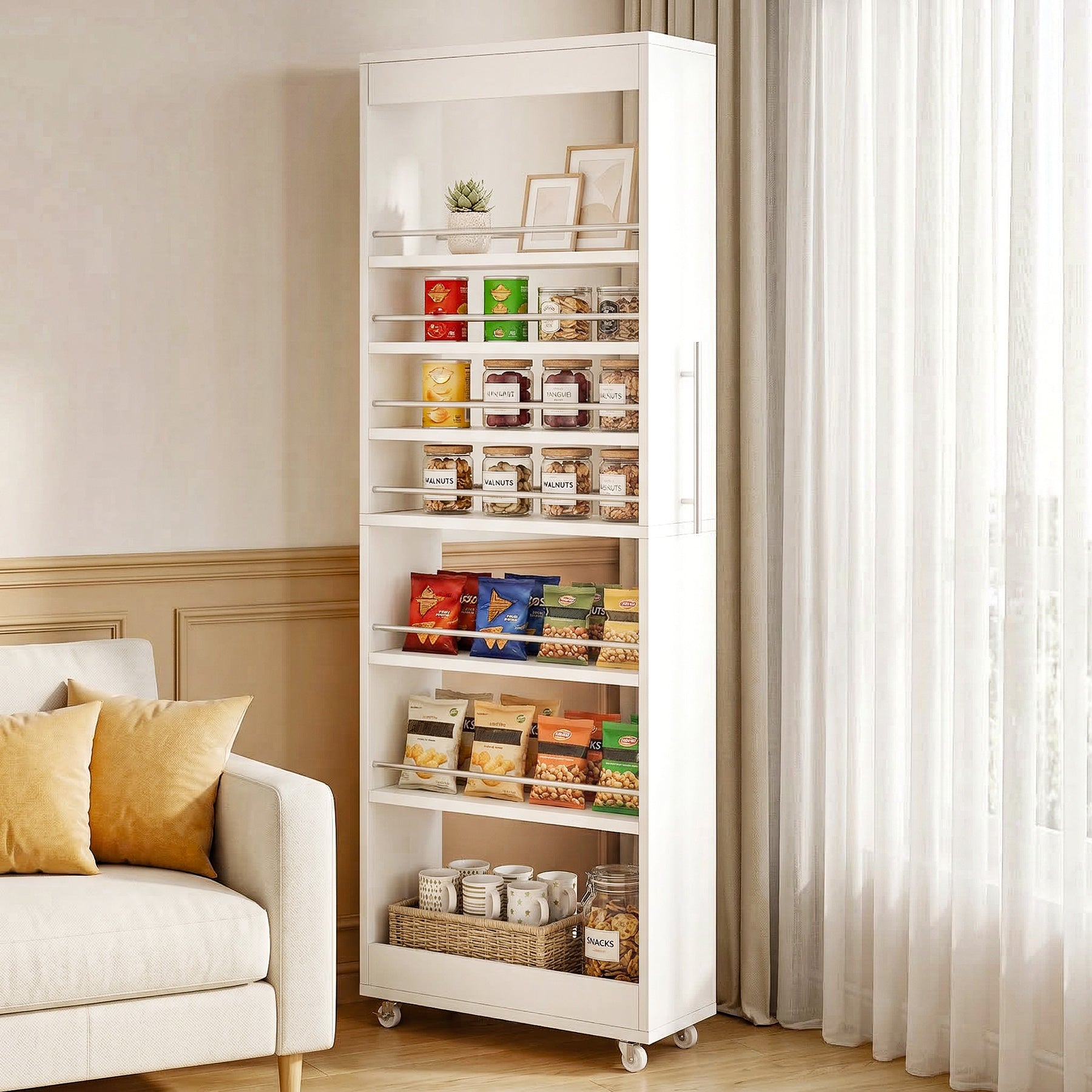 73-Inch 7-Tier Slim Rolling Pantry Cart, Narrow Pull-Out Storage Rack for Kitchen Gaps