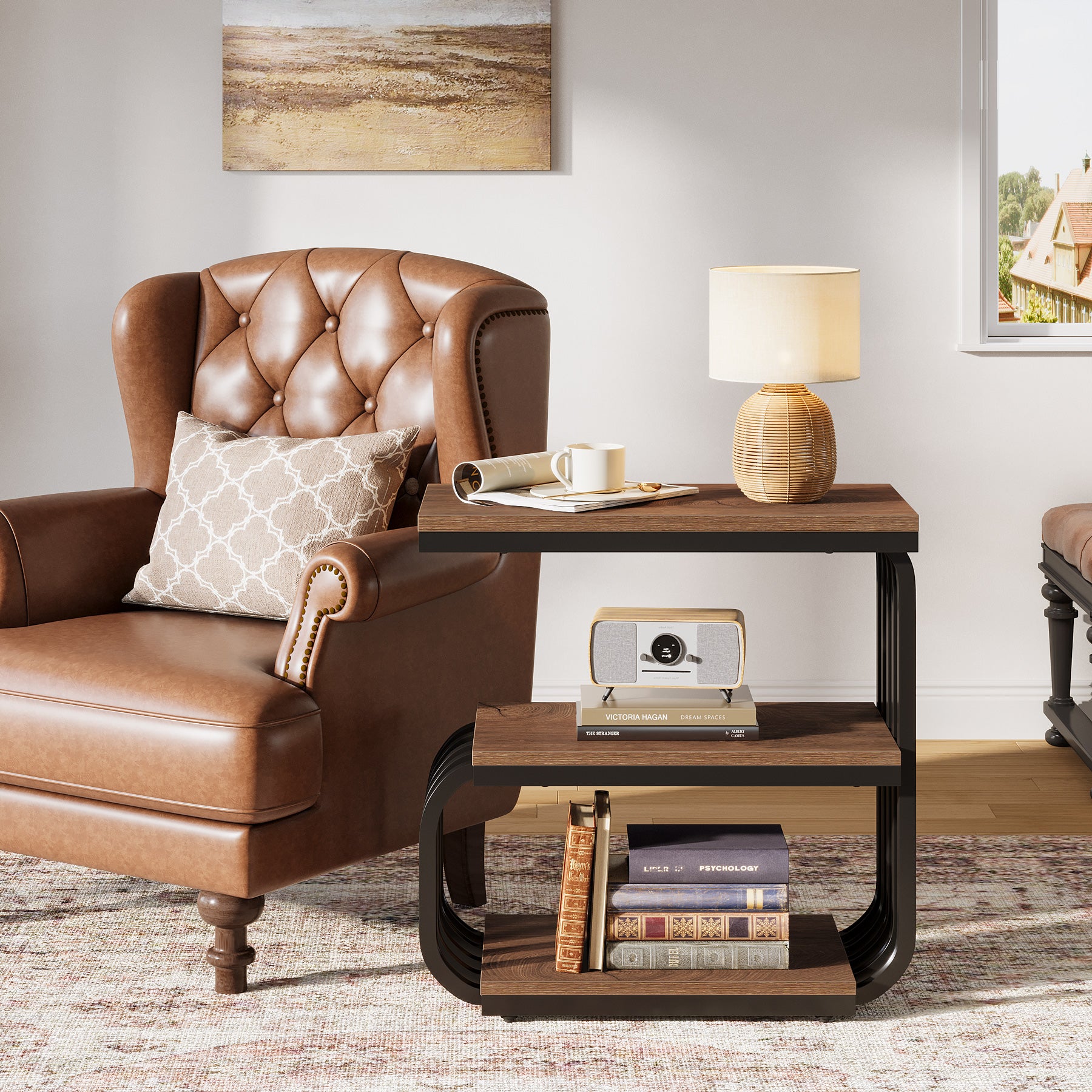 Tribesigns 3-Tier Narrow End Table, C-Shaped Side Table for Living Room