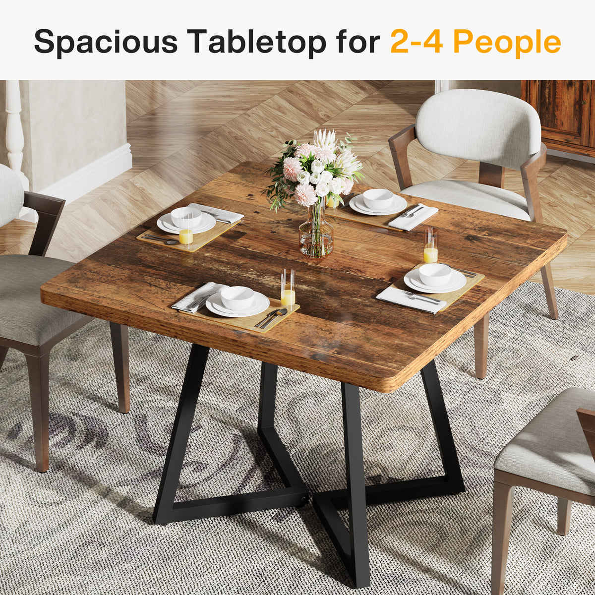 Tribesigns 31.5-Inch Square Dining Table for 4, Compact Kitchen Table with Geometric Metal Base