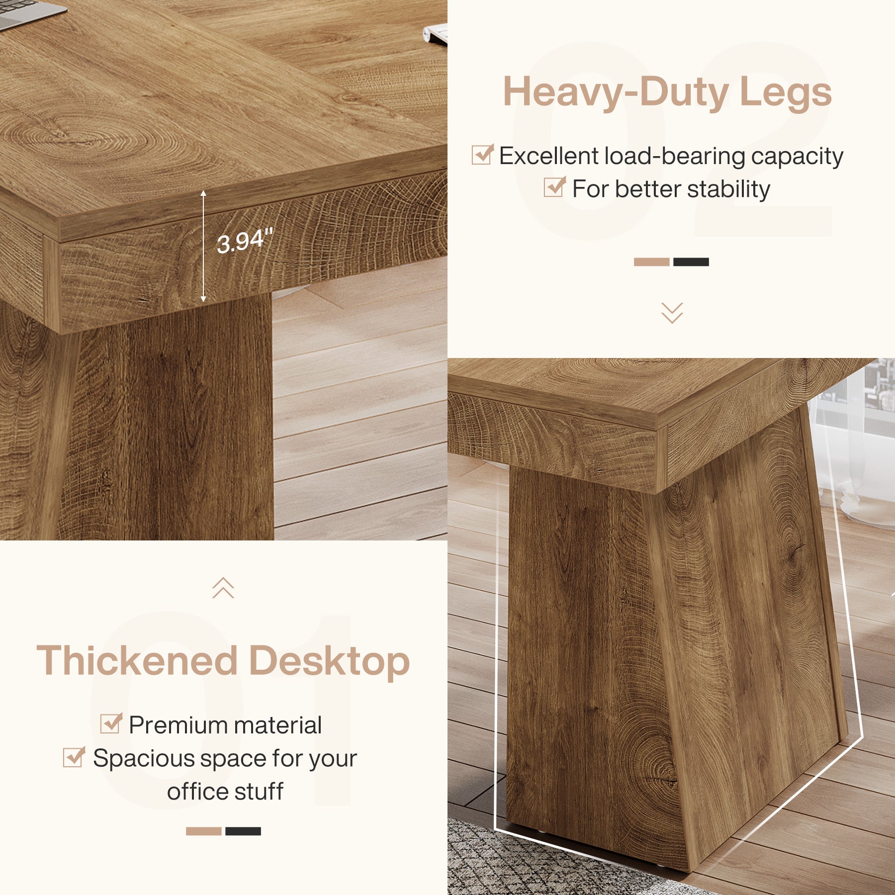 55-Inch Executive Desk, Large Wood Office Computer Desk with Double Pedestal