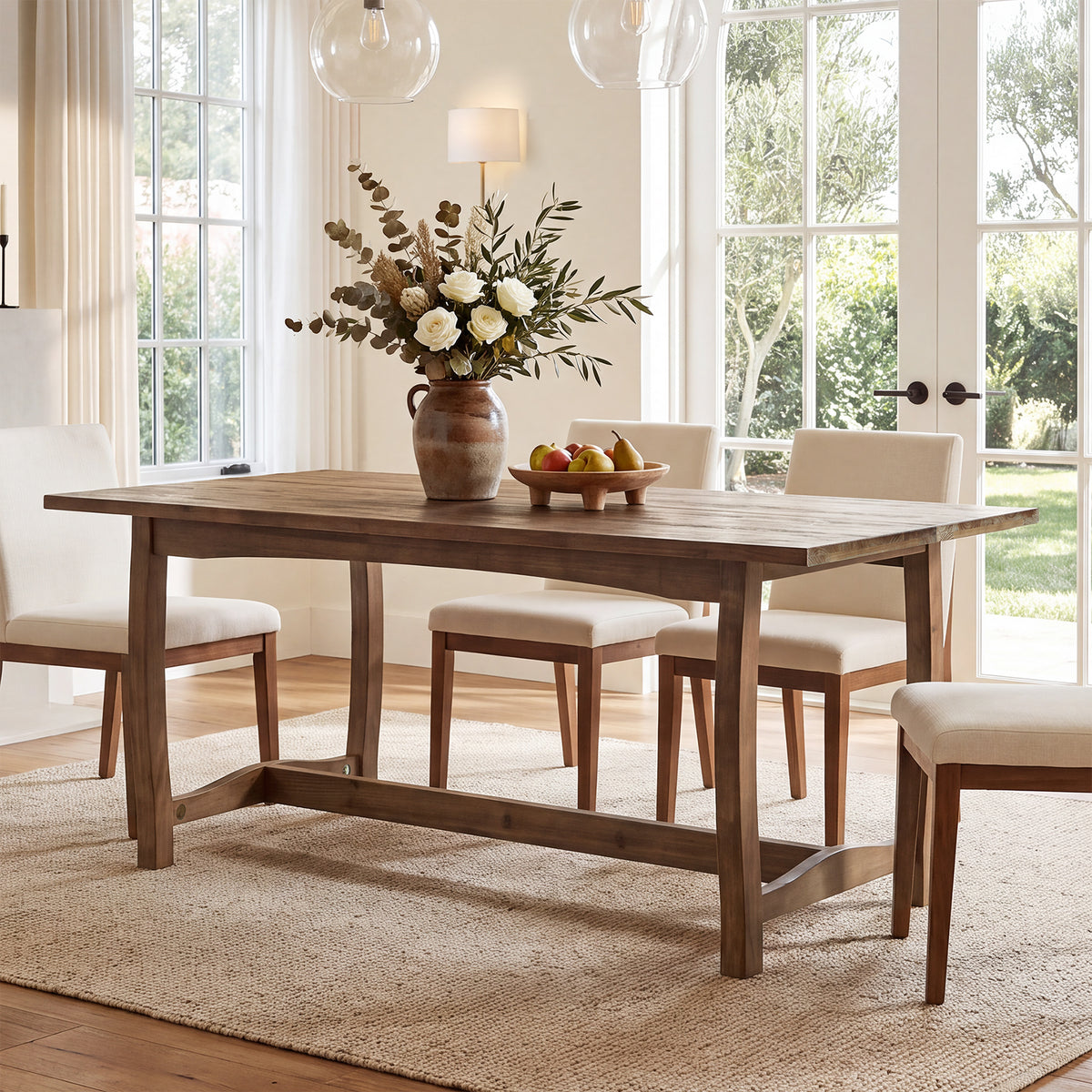 Tribesigns 63-Inch Solid Wood Dining Table for 4-6, Farmhouse Kitchen Table with Trestle Base