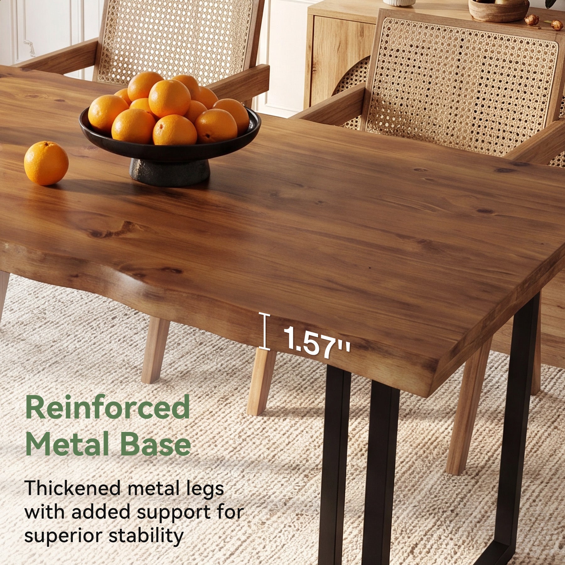 Tribesigns 63-Inch Solid Wood Dining Table with Live-Edge Inspired Top and Metal U-Frame, Industrial Kitchen Table for 4-6 People