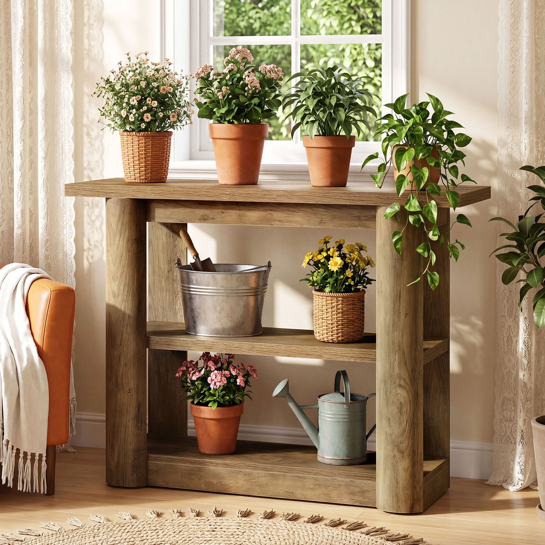 42-Inch Farmhouse Console Table, 3-Tier Narrow Sofa Table with Shelves for Entryway, Living Room