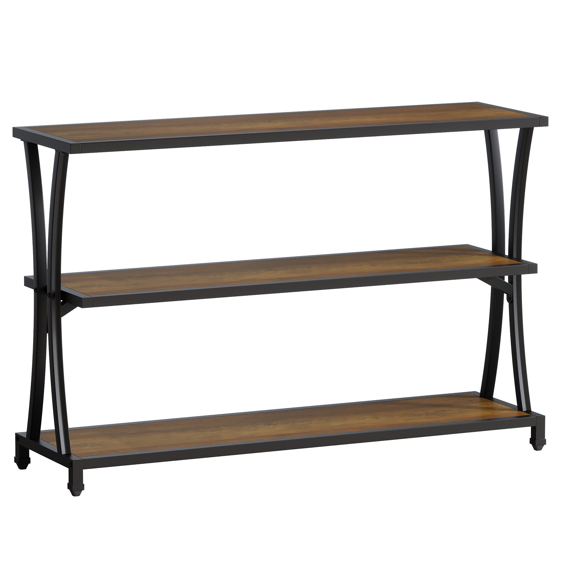 63" Industrial 3-Tier Console Table, Rustic Narrow Sofa Table with Storage Shelves