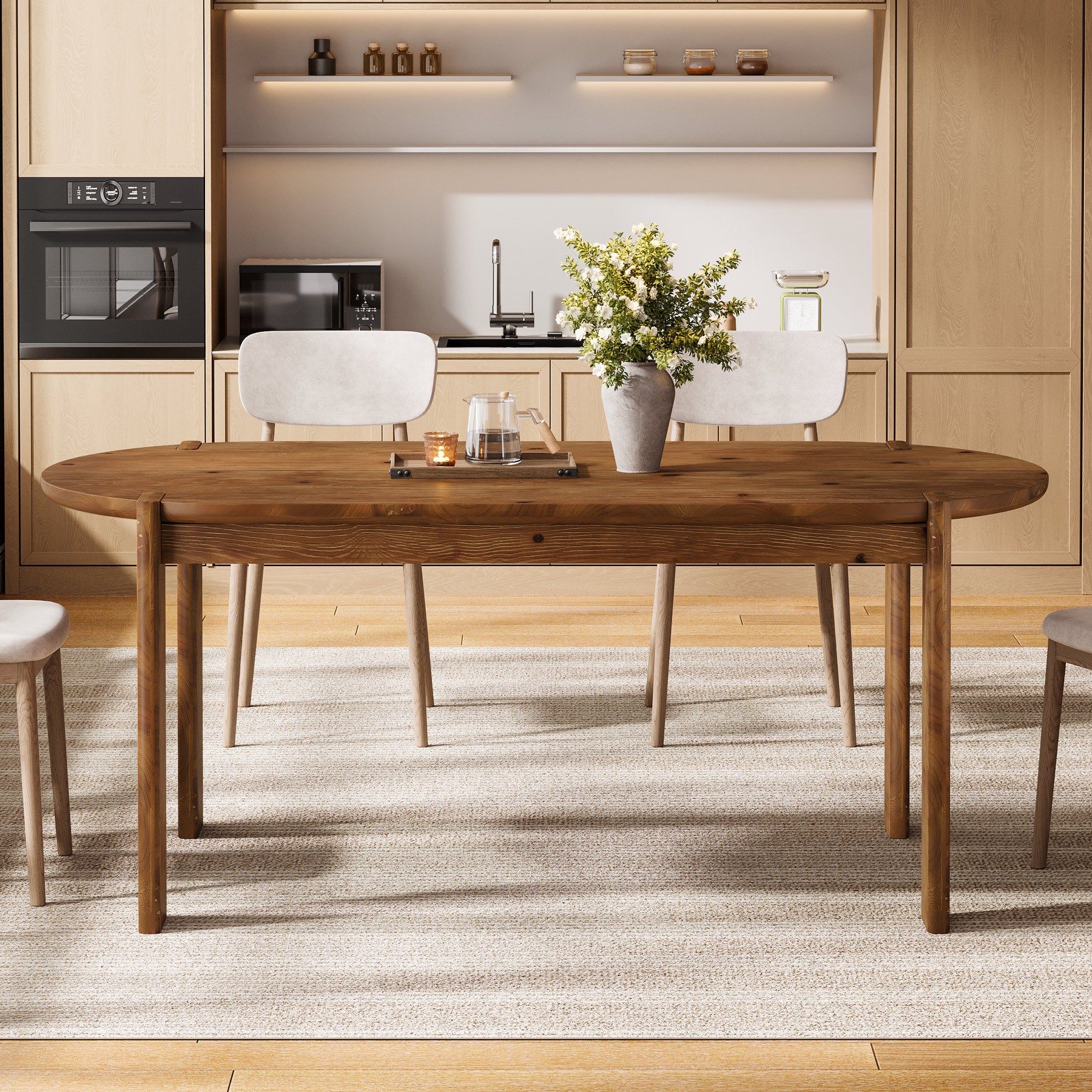 Tribesigns 63-Inch Solid Wood Oval Dining Table, Farmhouse Dinner Table with Sturdy Base for 4-6
