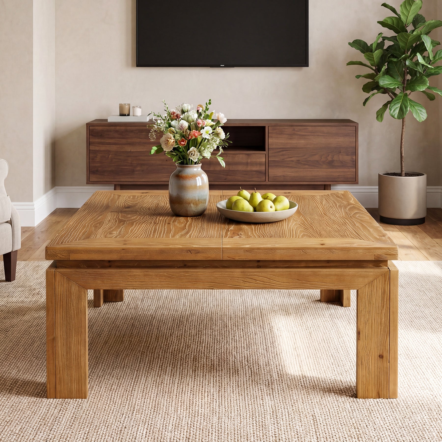 Tribesigns 39.4-Inch Solid Wood Coffee Table with Recessed Edge, Square Farmhouse Center Table for Living Room