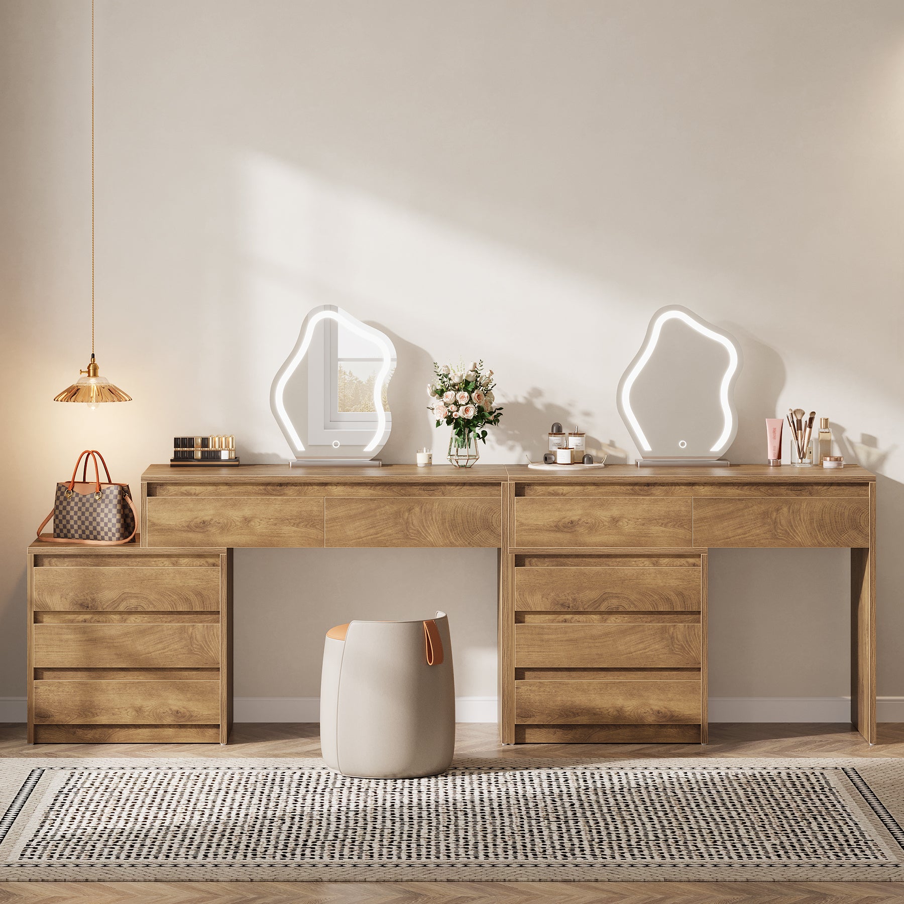 63-Inch Makeup Vanity Desk with 5 Drawers, Modern Dressing Table with Cabinet