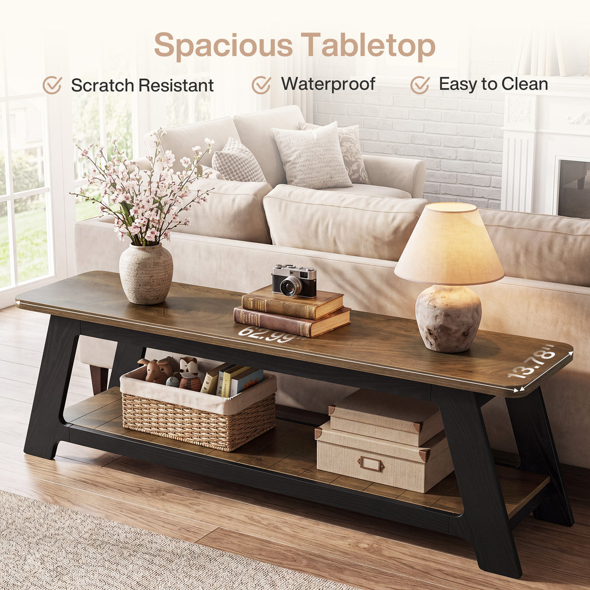 63 Inch TV Stand for 70 Inch TVs with Open Storage Shelf, Modern Farmhouse Media Console for Living Room