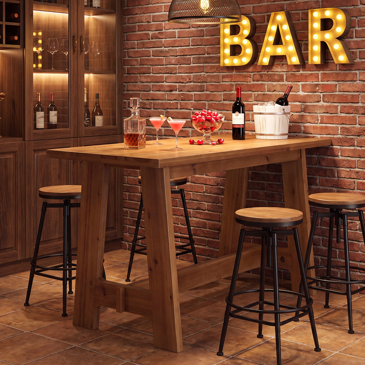 Tribesigns 63" Solid Wood Bar Table with A-Frame Footrest, Farmhouse Pub Table for Kitchen