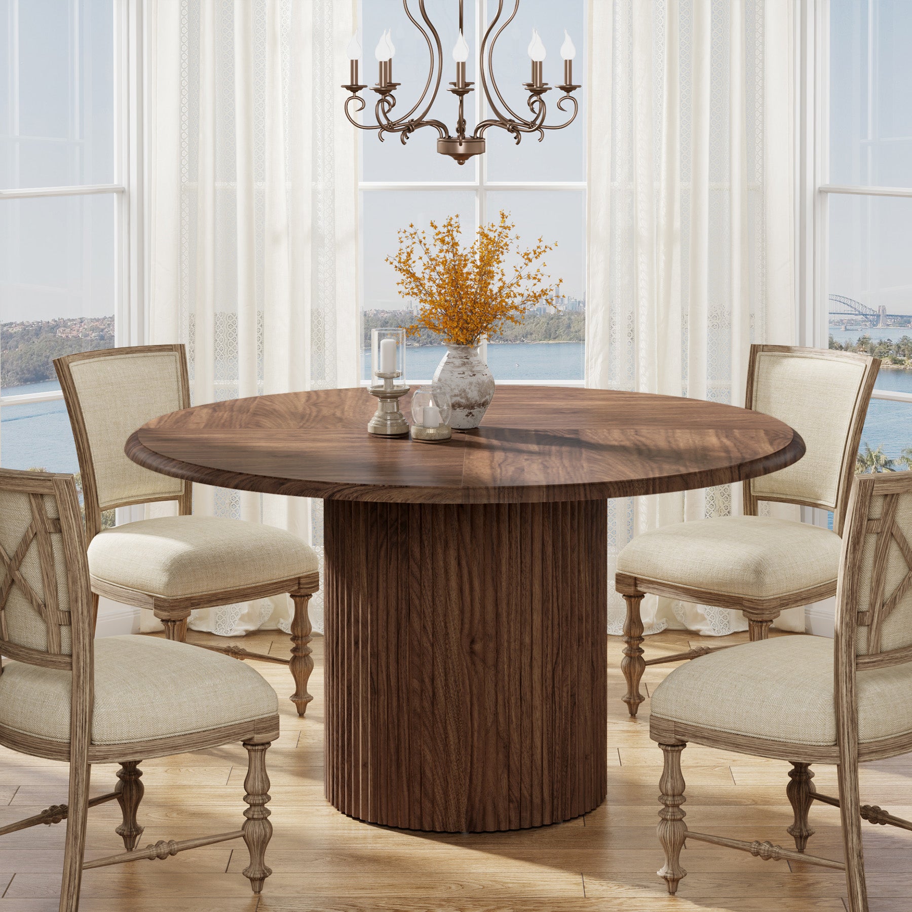 Modern Round Dining Table, 47-Inch 4-Seater with Metal Base