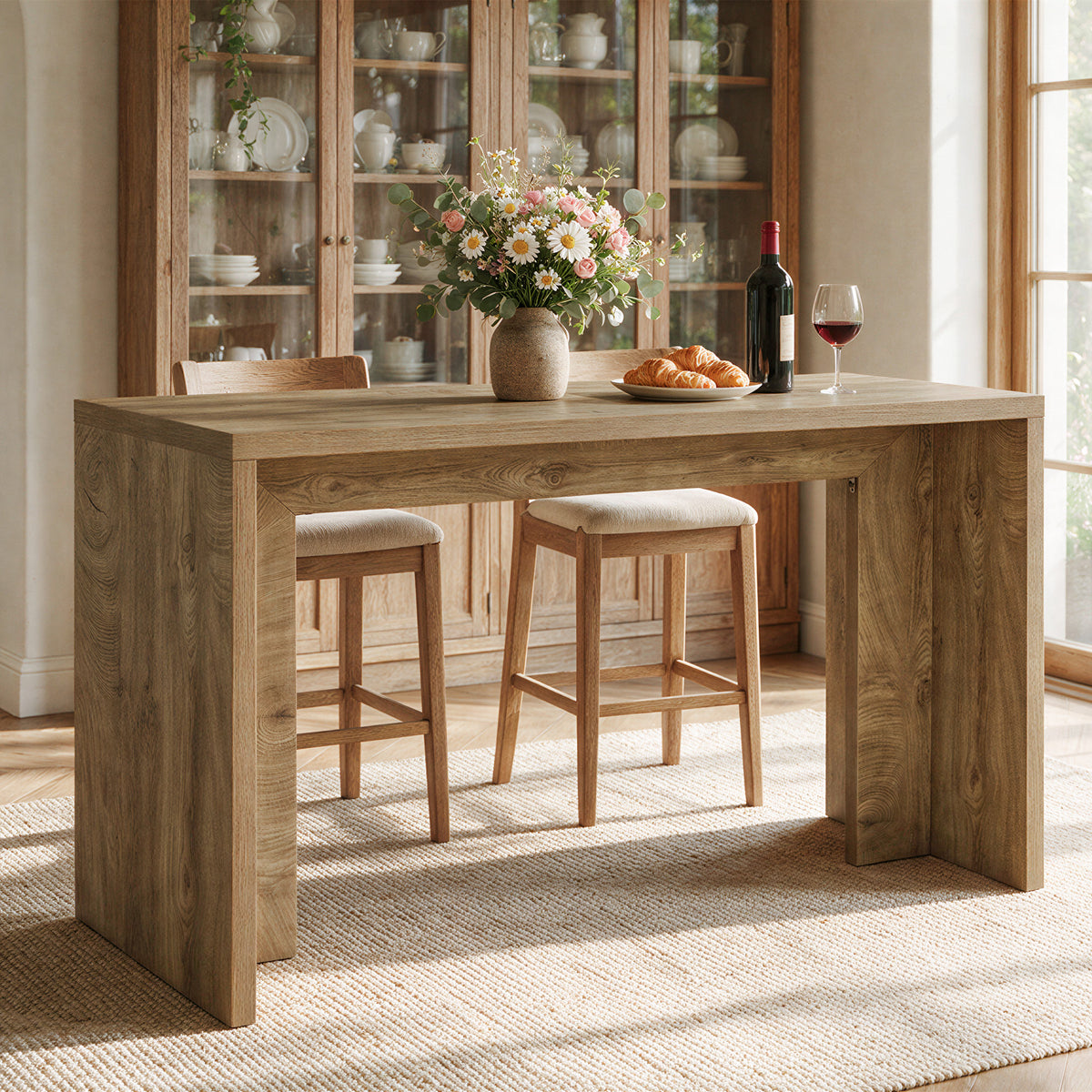 Tribesigns 55" Bar Table with Slim Top and Warm Wood Finish, Bar Height Table for Kitchen