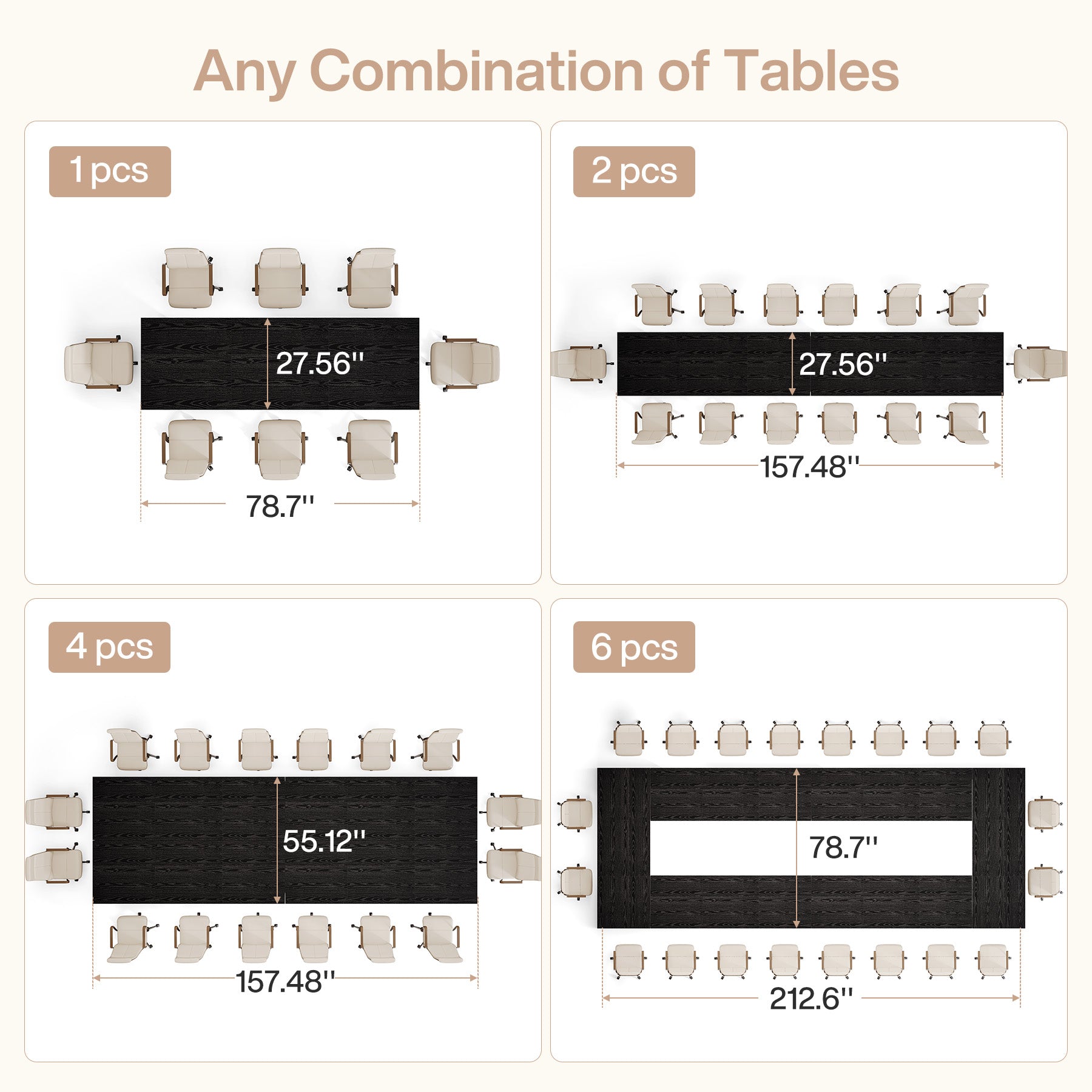 78.7-Inch Conference Table for 6 to 8 People with Reinforced Double-Rectangle Legs, Rustic Meeting Table for Office Boardroom and Conference Room