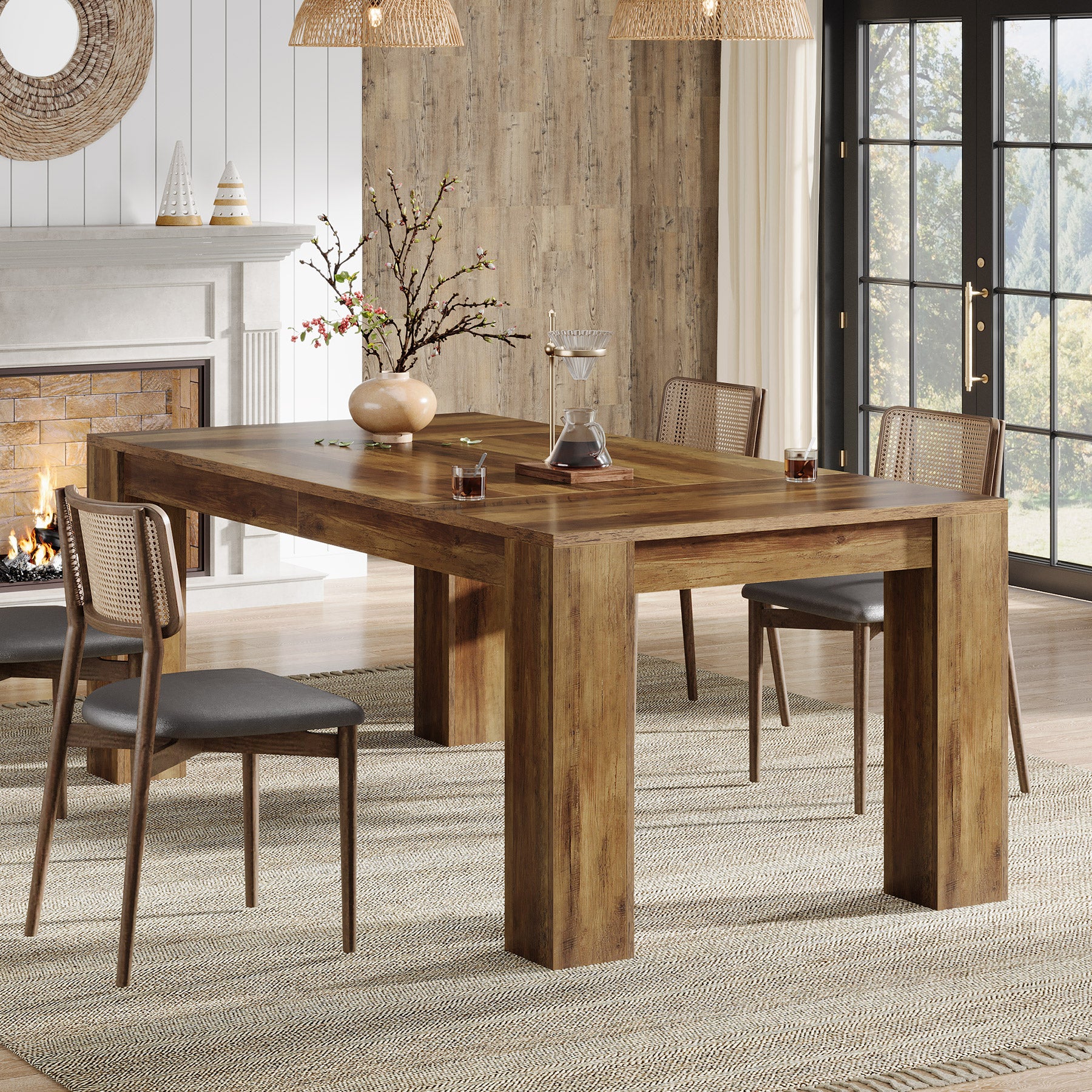 Tribesigns 63 Inch Dining Table, Rustic Farmhouse Wooden Kitchen Table for 4 to 6 People Home Dining