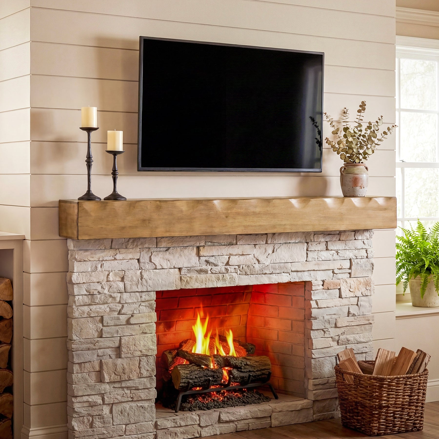 Tribesigns 63" Solid Wood Floating Mantel Shelf with 80 lb Capacity, Rustic Fireplace Wall Decor