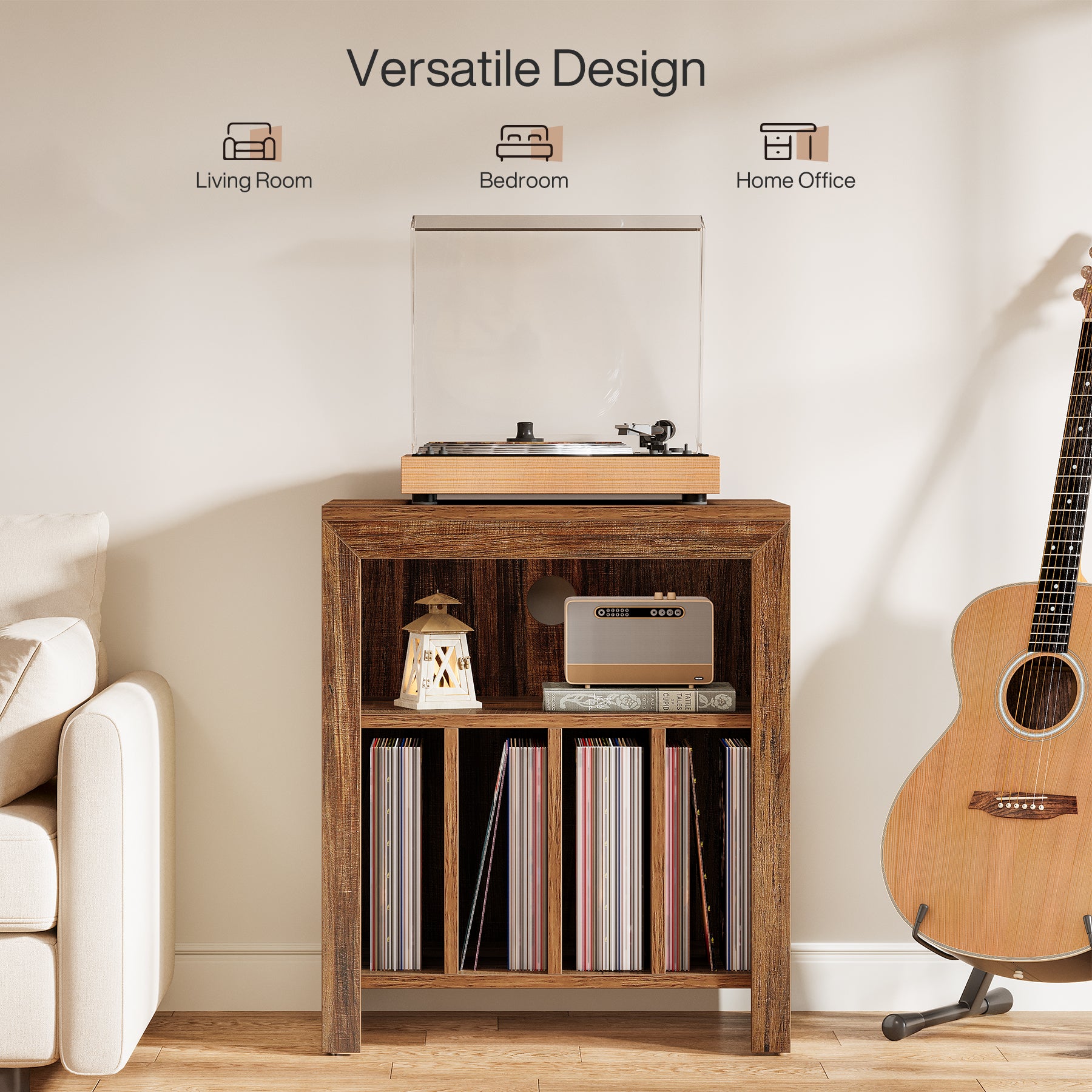 Tribesigns Industrial Record Player Cabinet with Wheels, Vinyl CD Media Storage Side Table