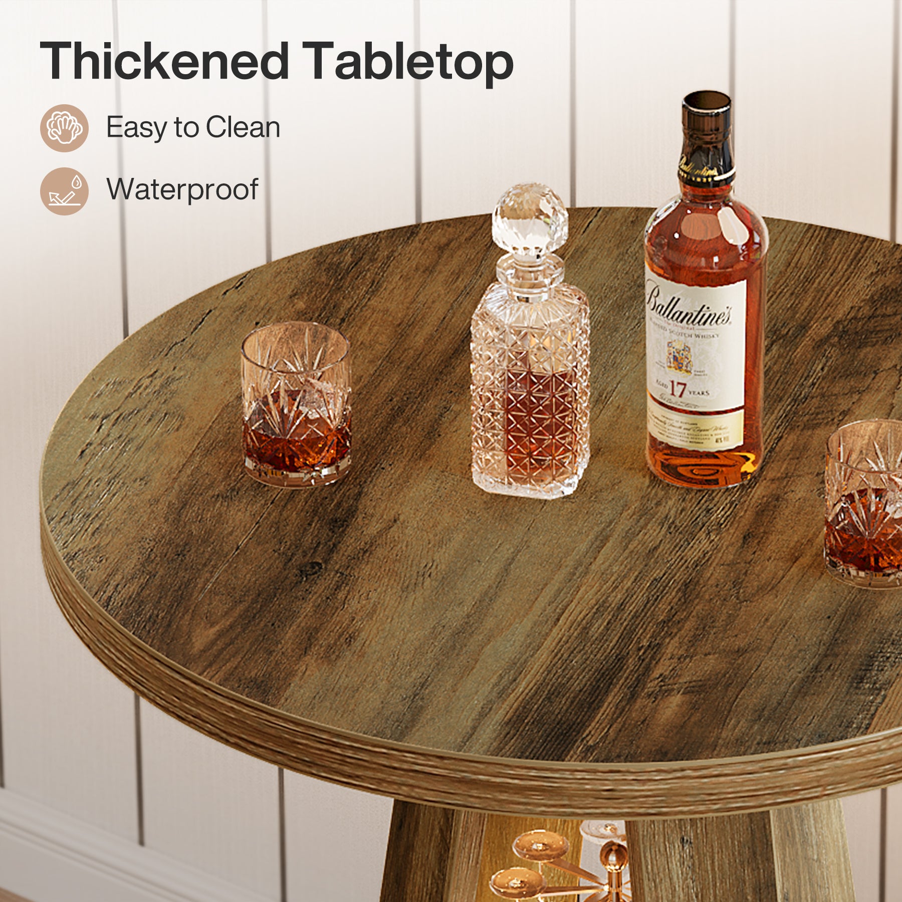 39.4-Inch Round Bar Table, High Top Industrial Bistro Table with Storage and Metal Footrest