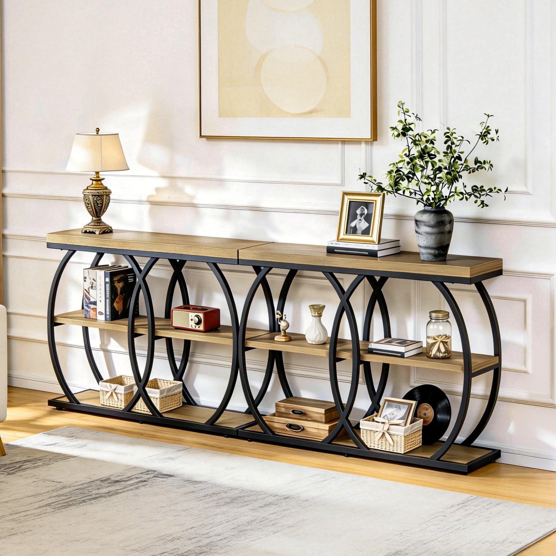 41.3" Industrial Console Table with 3-Tier Storage, Entryway Table for Living Room Hallway Foyer