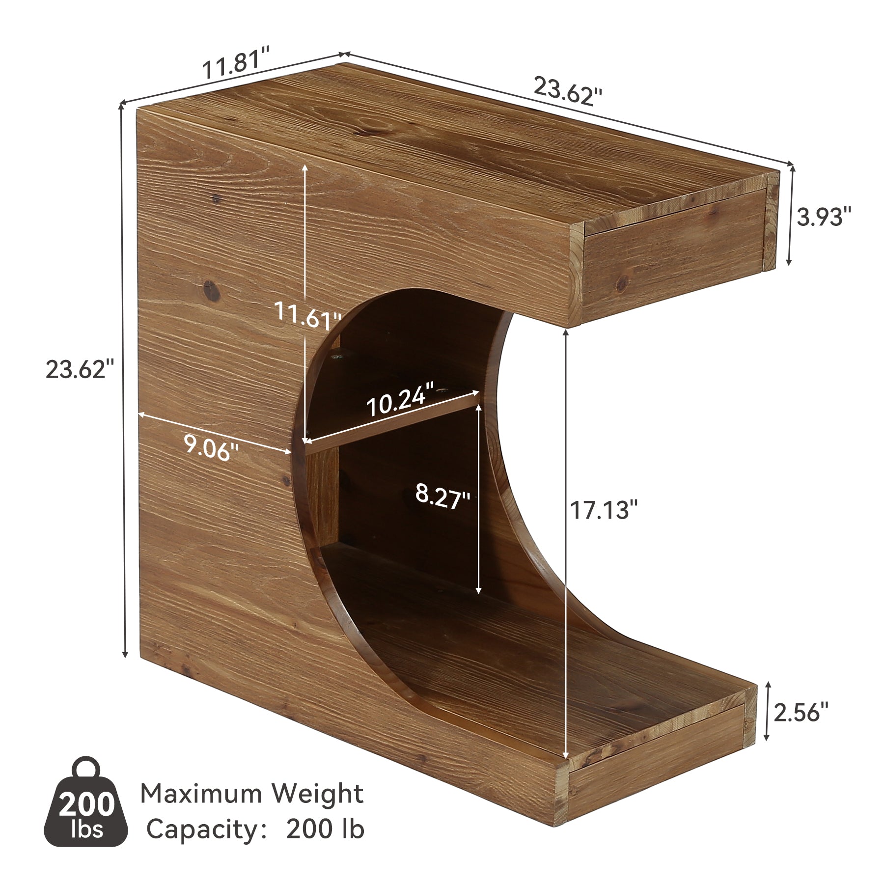 Tribesigns 11.8-Inch Wide Solid Wood C-Shaped Side Table with 2-Tier Storage Shelf