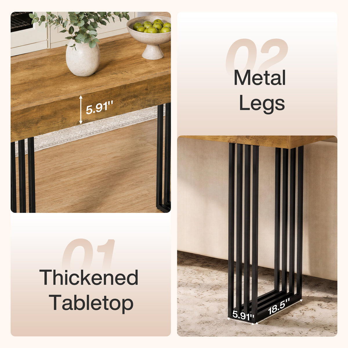 63 Inch Bar Height Table with Metal Frame, Industrial Farmhouse Pub Table for Kitchen and Home Office