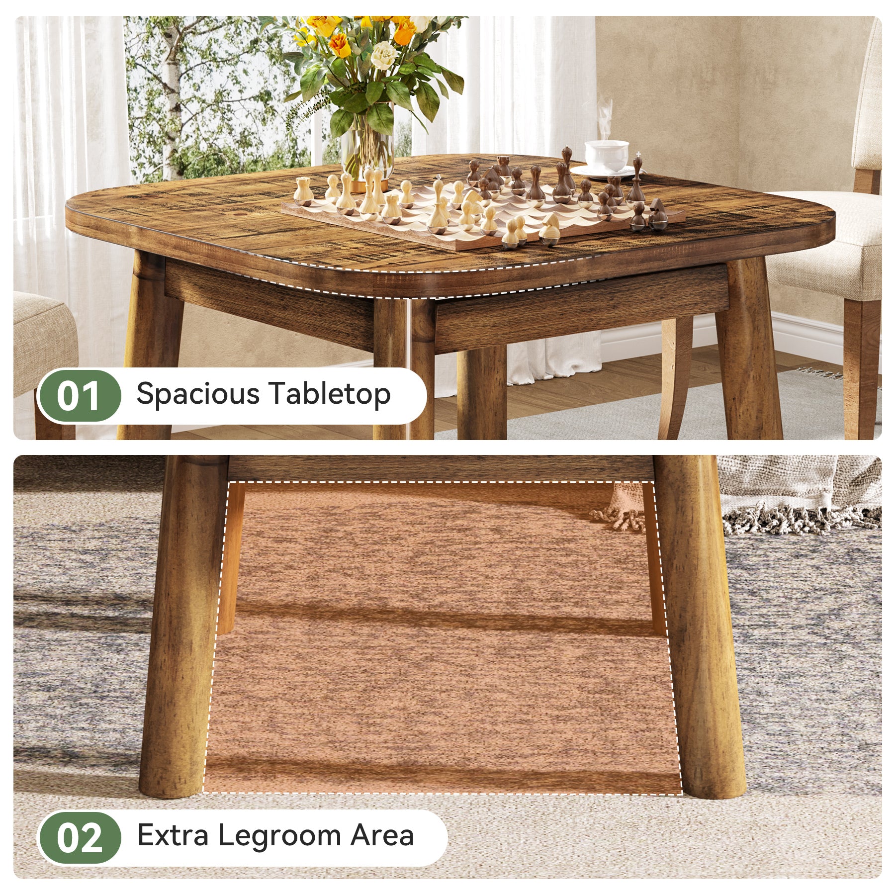 31.5" Solid Wood Square Coffee Table, Corner Farmhouse Center Table for Living Room